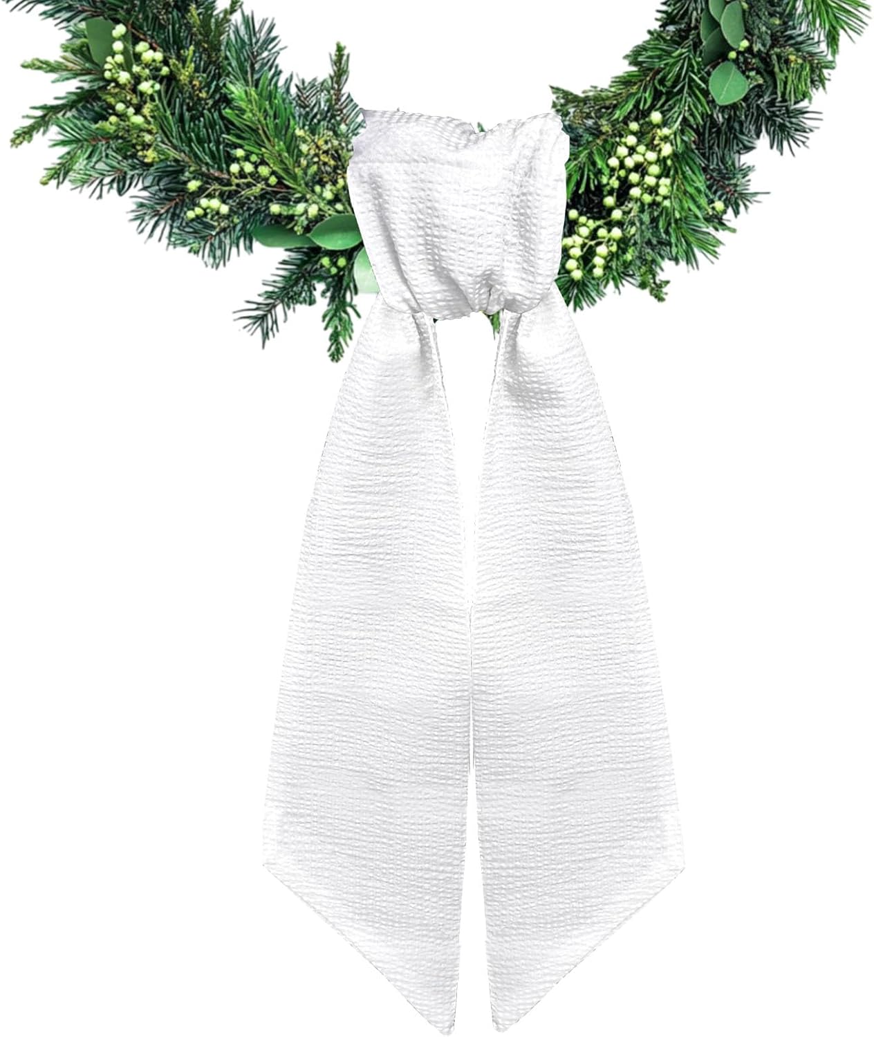 White Seersucker Wreath Sash for Front Door