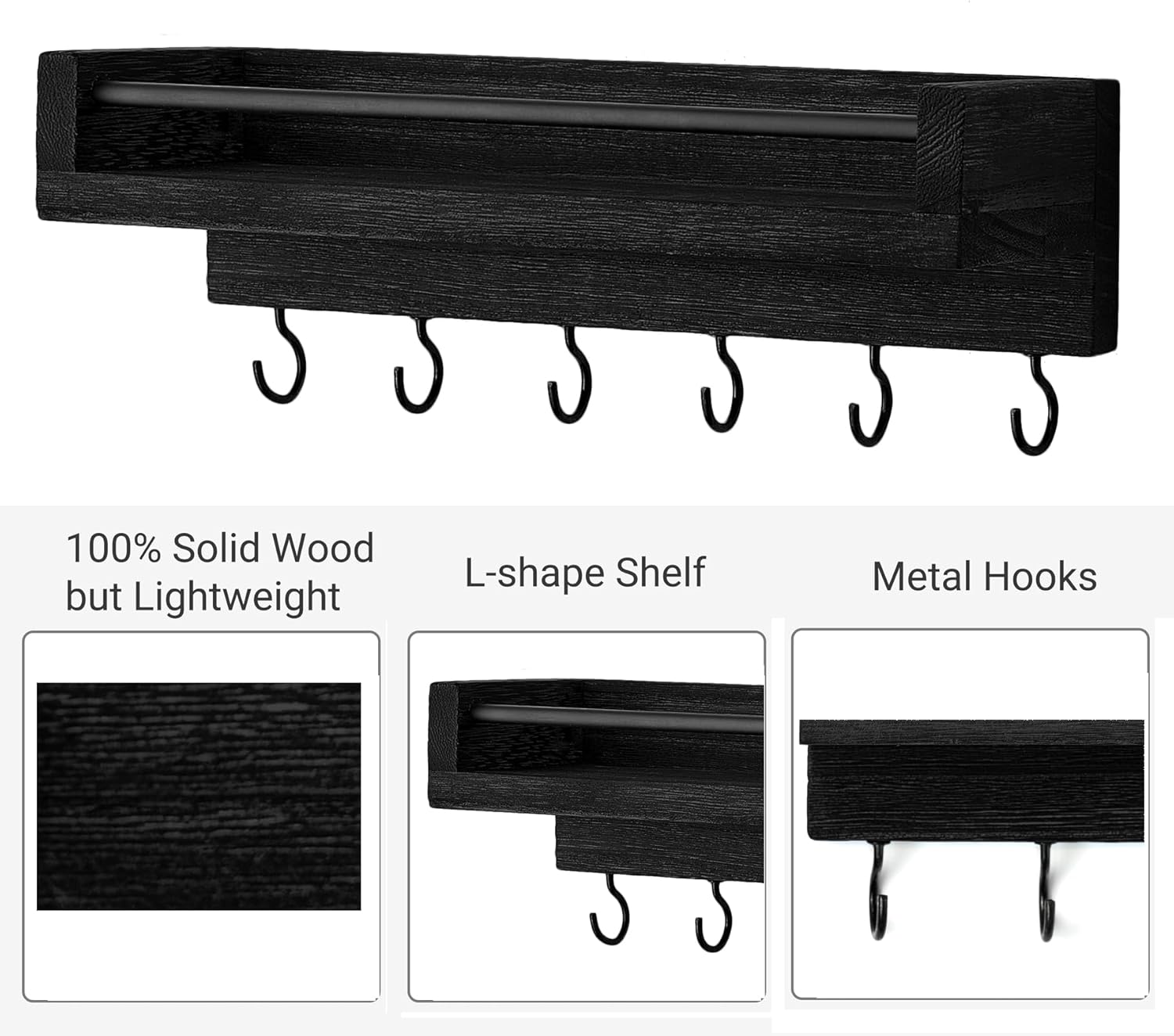 Mkono Key Holder Wall Mounted 95 Inch Rustic Shelf