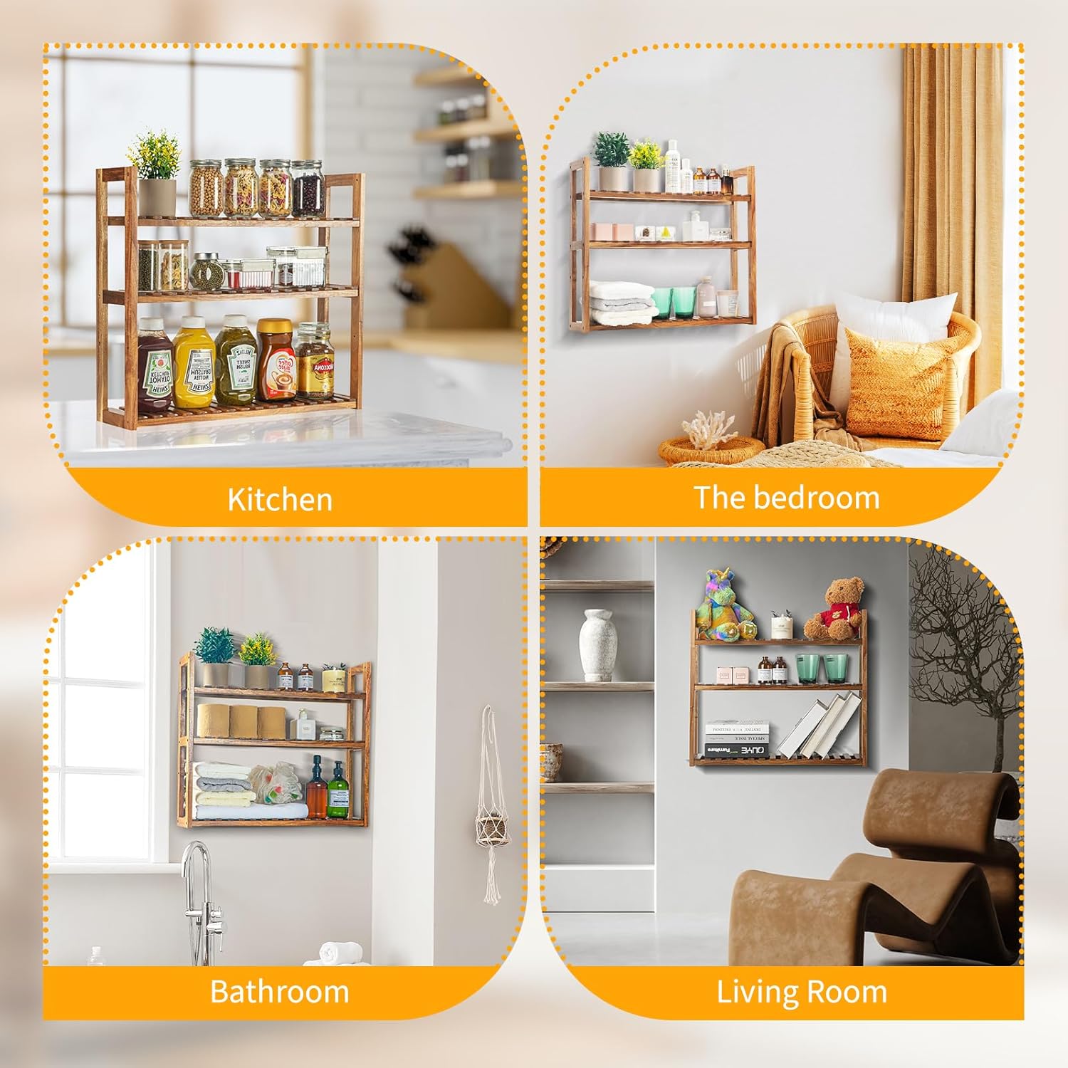 3 Tier Solid Wood Shelf with Adjustable Layers