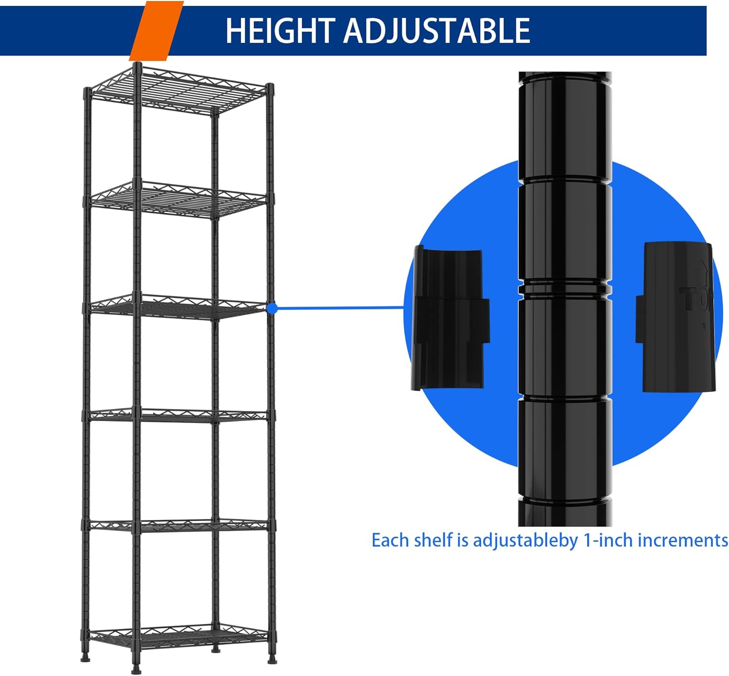 REGILLER 6-Way Adjustable Steel Shelving Unit Black