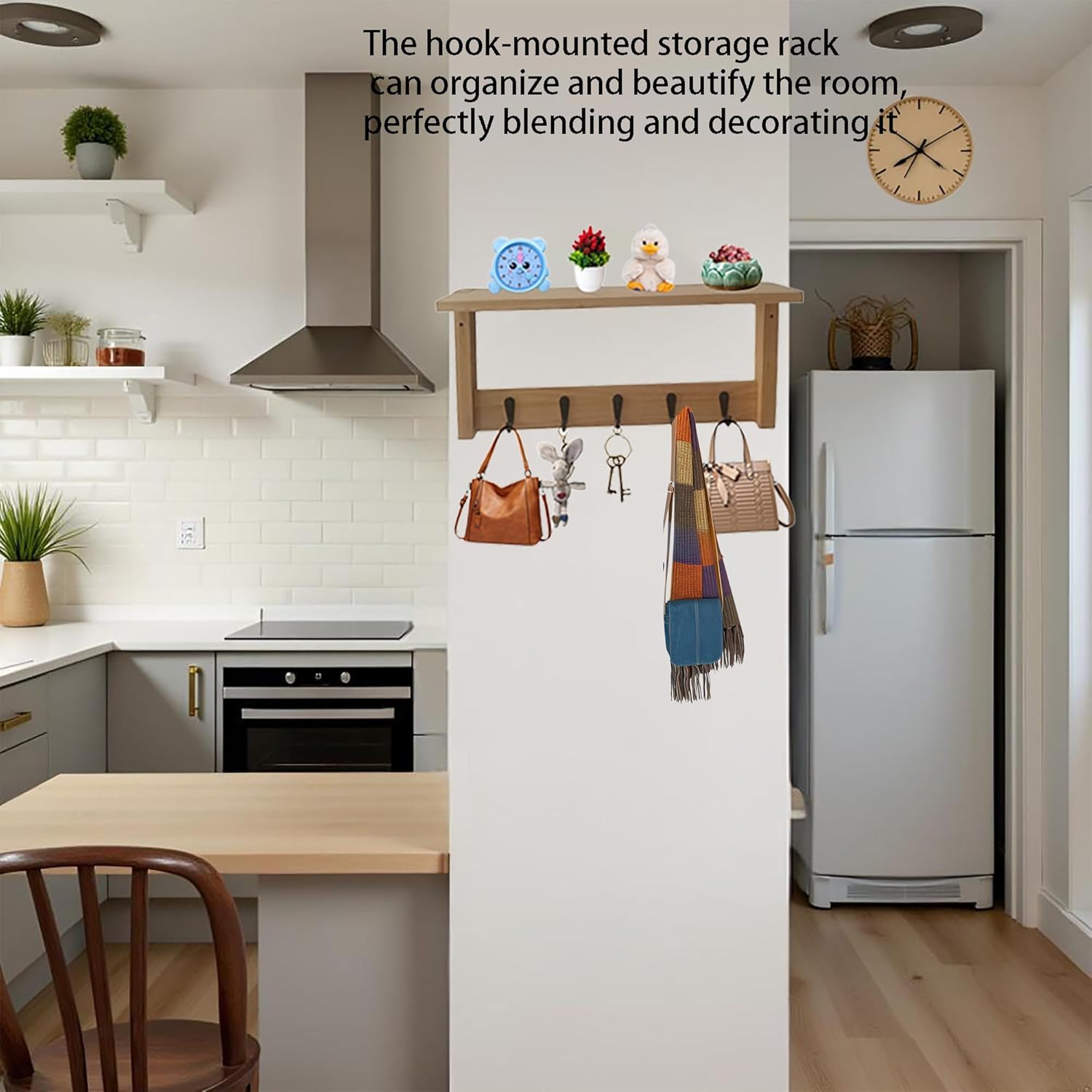 Wall Shelf with Hooks - Multi-Purpose Coat Rack and Key Holder