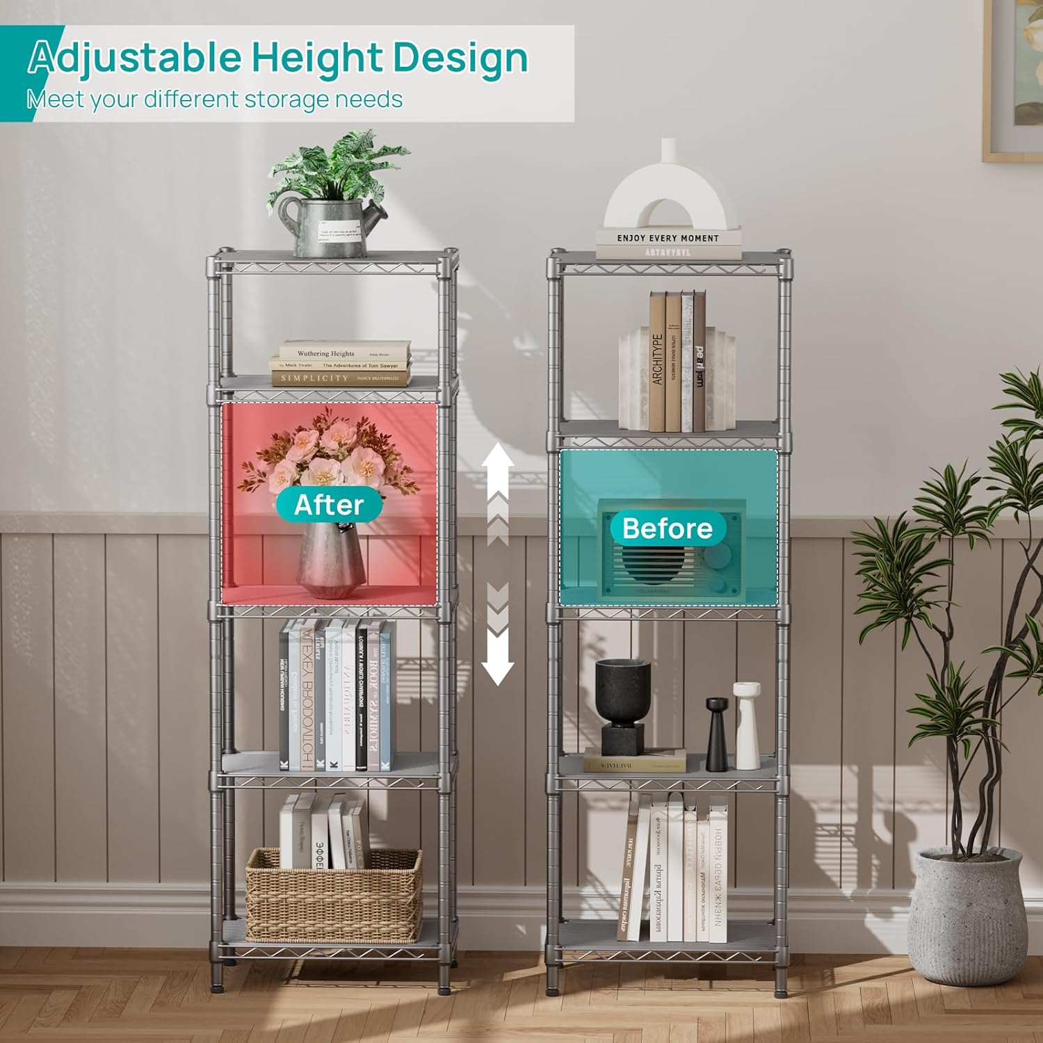 SINGAYE 5 Tier Adjustable Wire Shelf Unit Gray