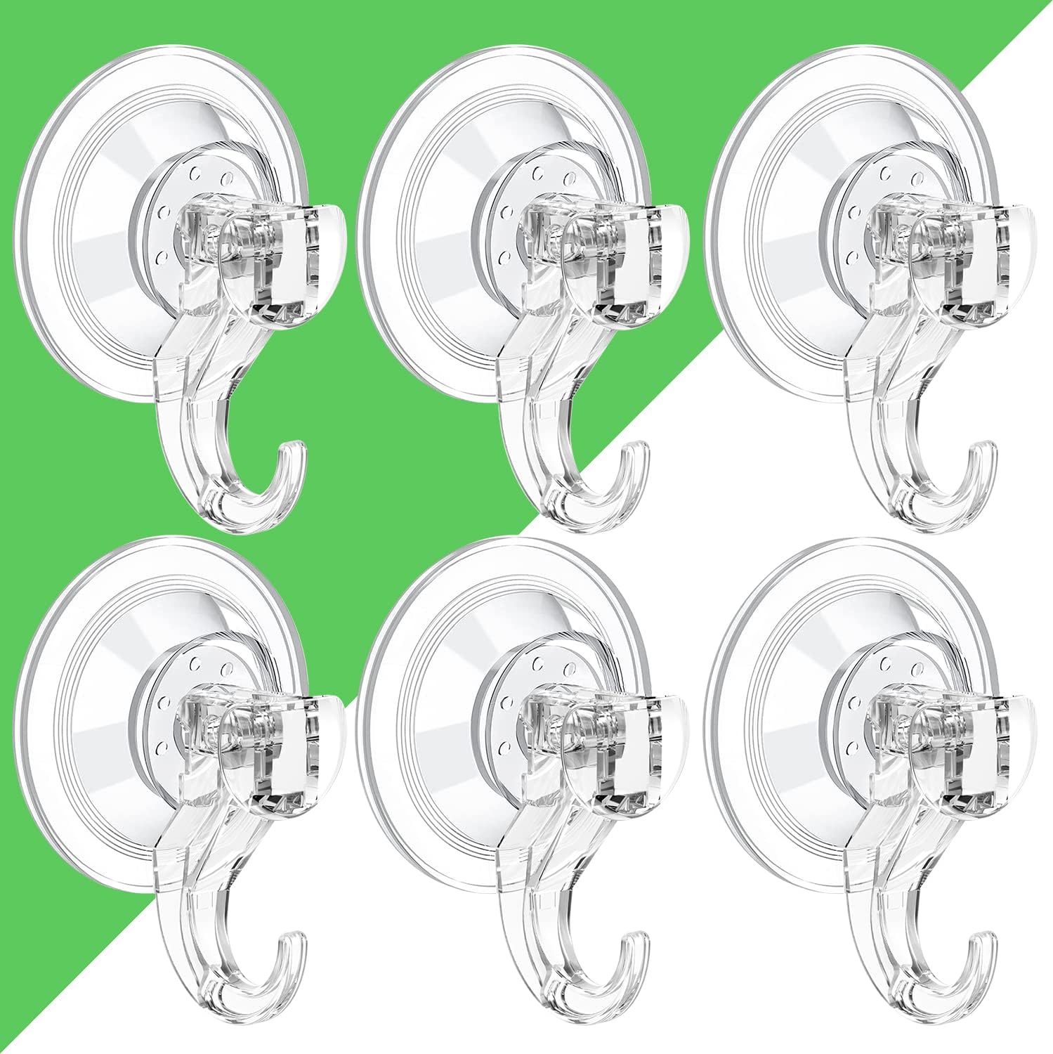 LUXEAR Suction Cup Hooks 6 Pack Reusable Waterproof Clear