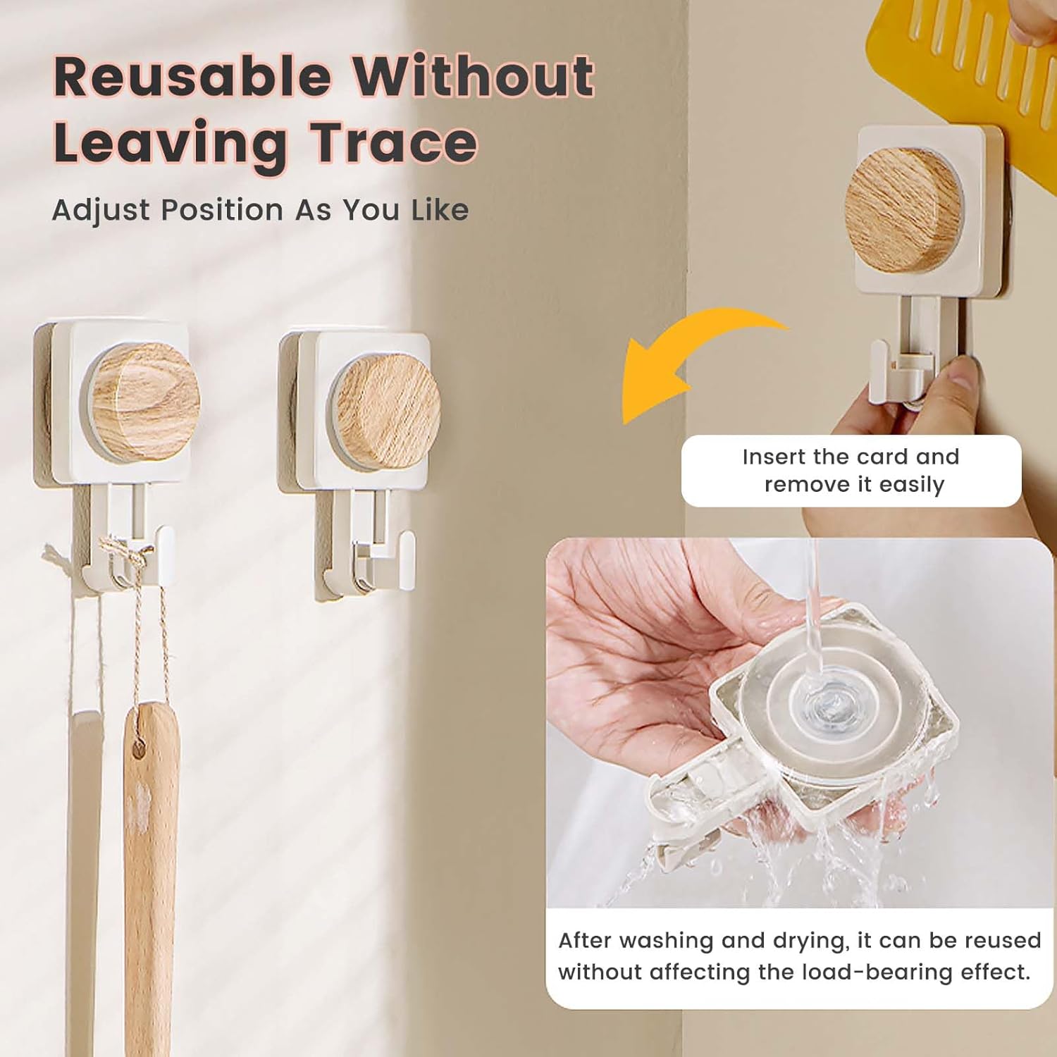 Daily Treasures 2PCS Wood Grain Suction Hooks Rotation Design Bathroom Hooks for Farmhouse Style