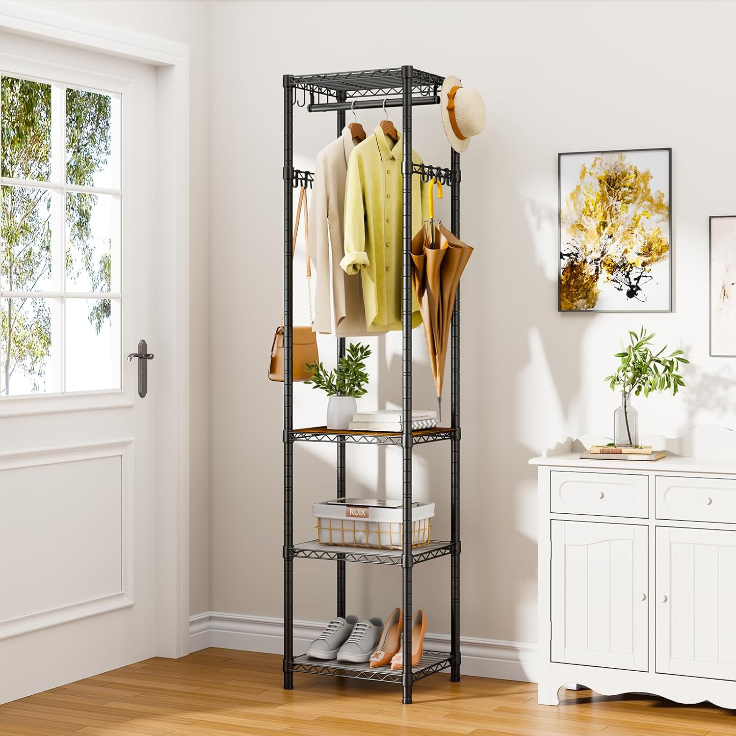 R1 Heavy Duty Clothes Rack with Storage Shelves Black