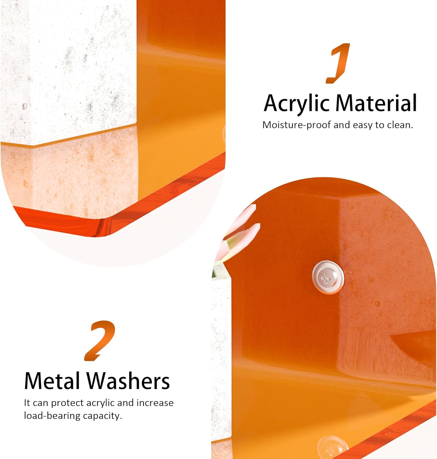 6 Inches Orange Wall Shelves Set of 2