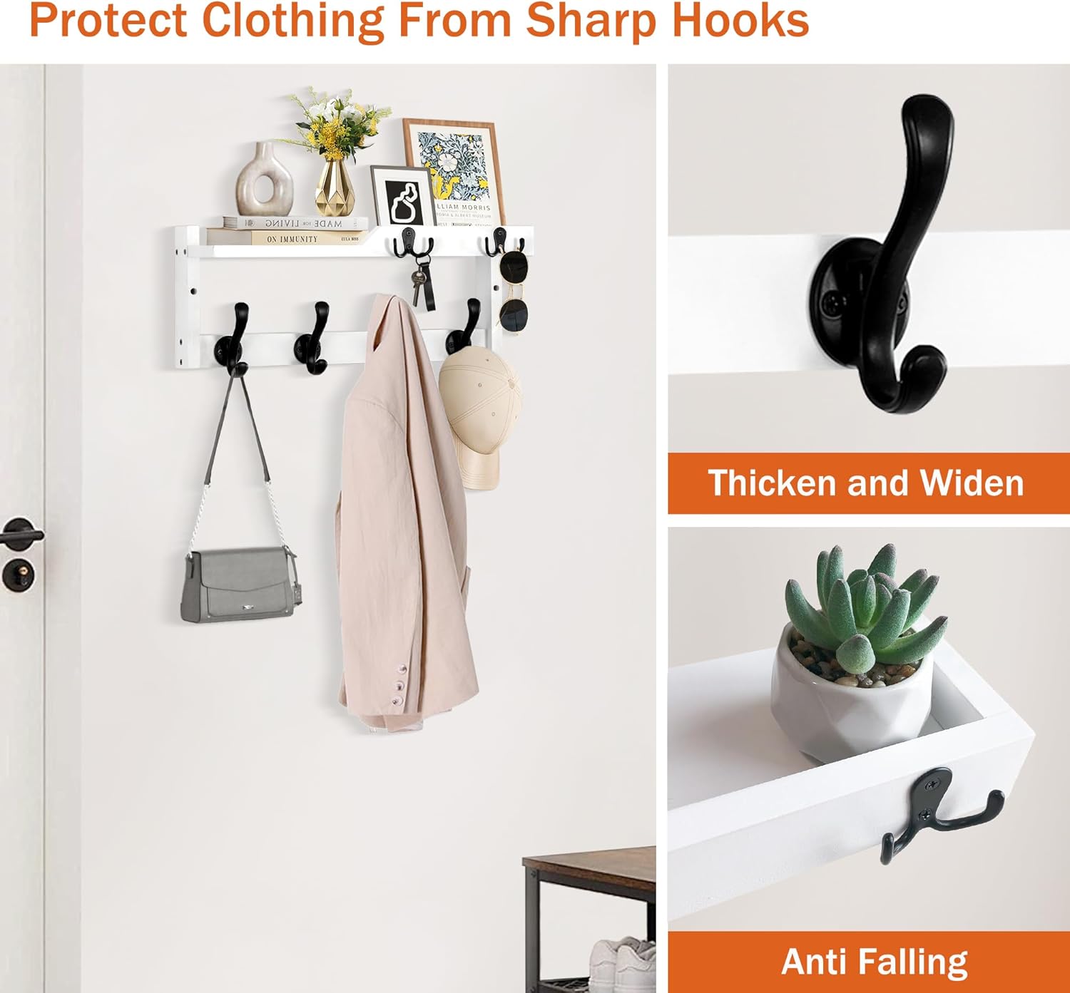 Dreampossible Wall Mount Coat Rack with Key Hooks and Mail Holder