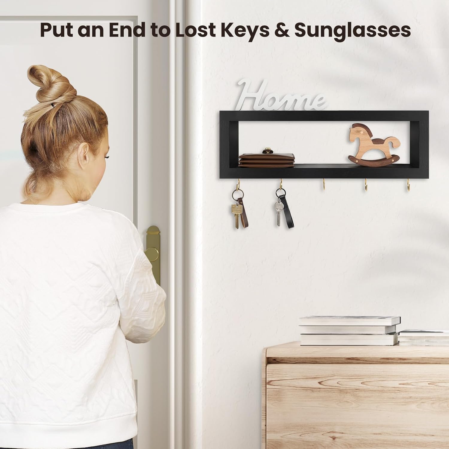 Lwenki Wall Shelf with Hooks Key and Wallet Holder
