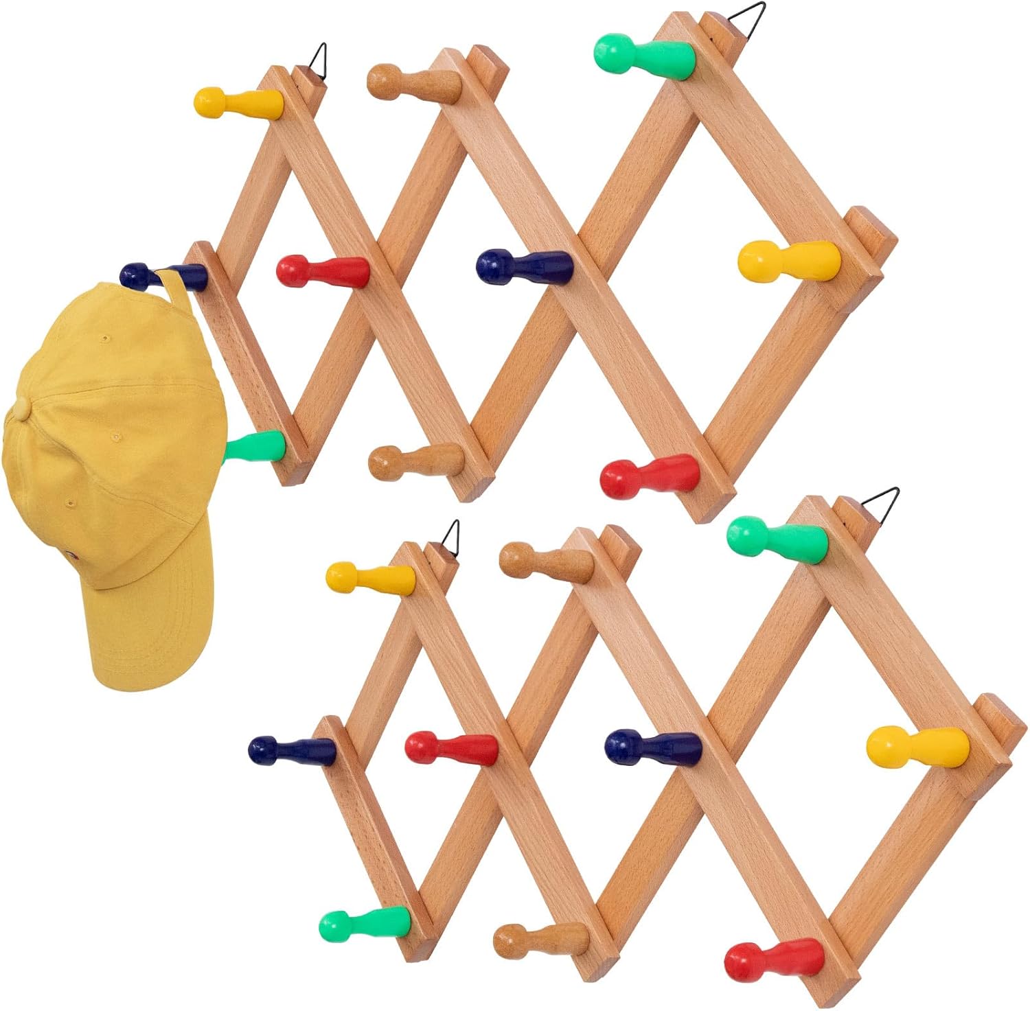 Expandable Wall Hat Rack with 10 Colorful Hooks