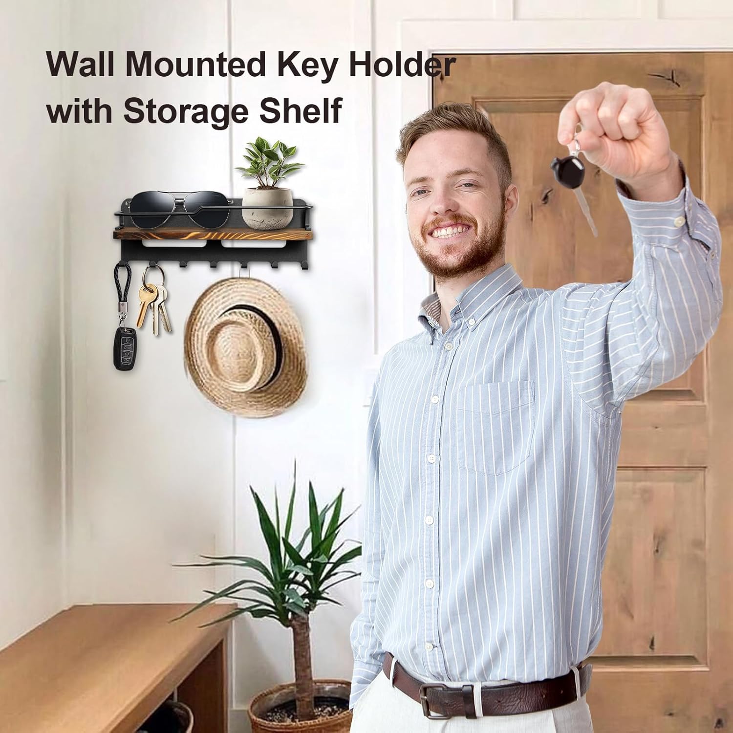 Key Holder for Wall with Floating Shelf Black