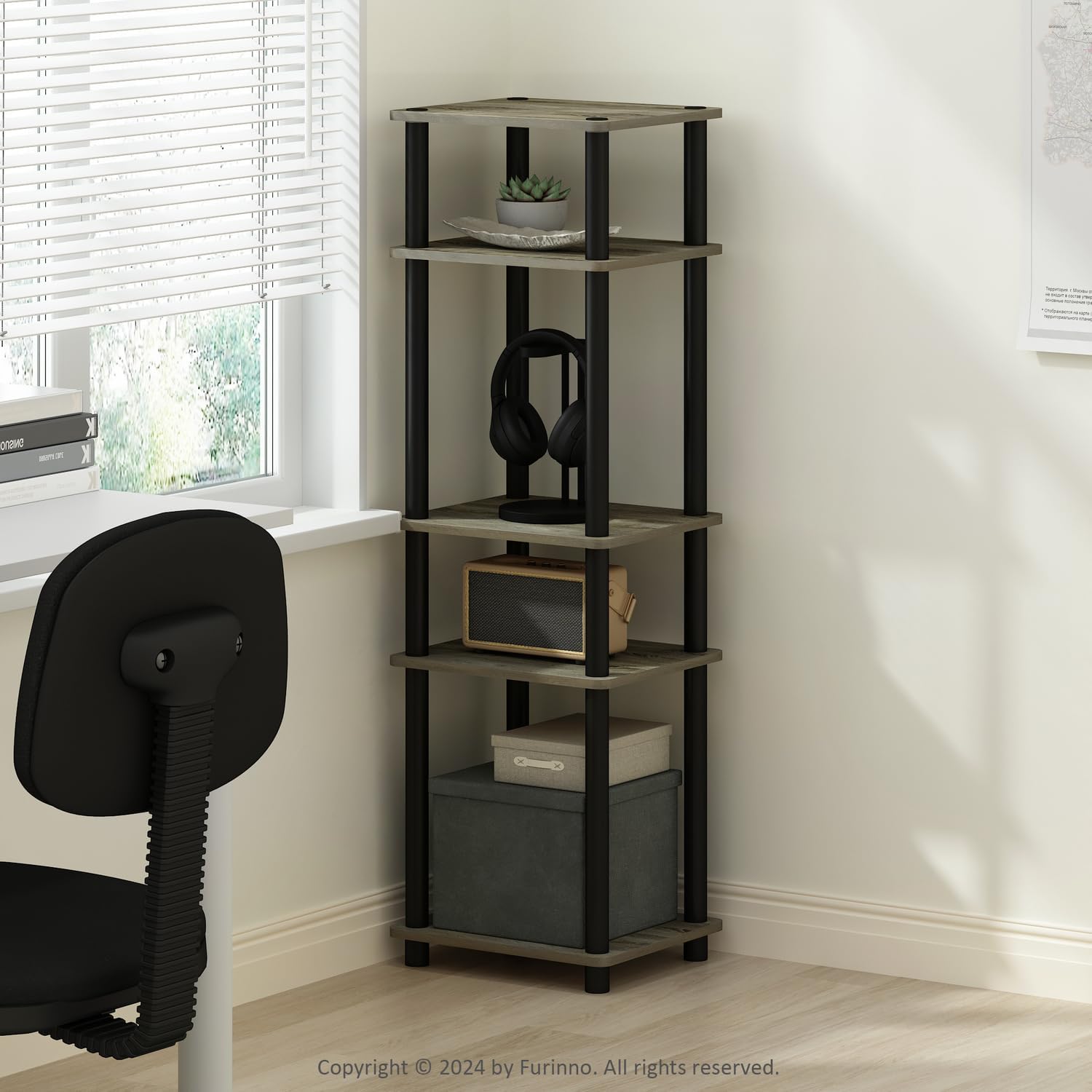 Furinno Turn-N-Tube Stackable Standing Shelf Unit French OakBlack