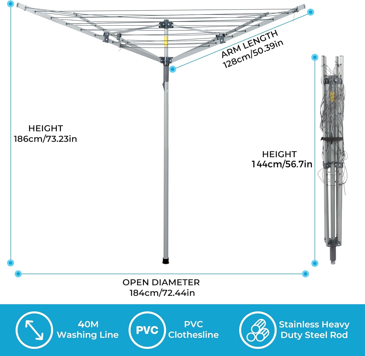 JS HANGER Collapsible 4 Arm Rotary Outdoor Clothes Drying Rack
