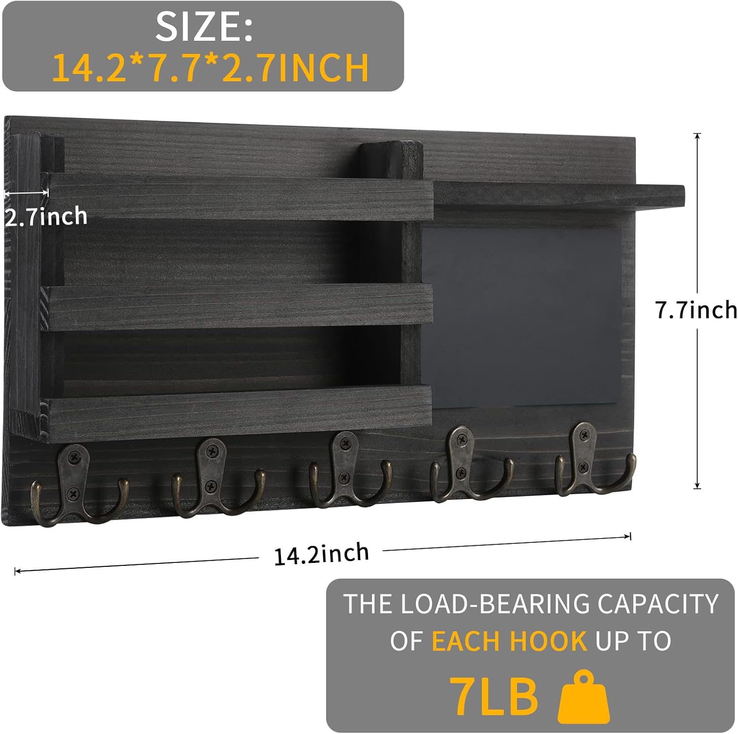 HRONRAD Wall Key Holder with Floating Shelf and Chalkboard