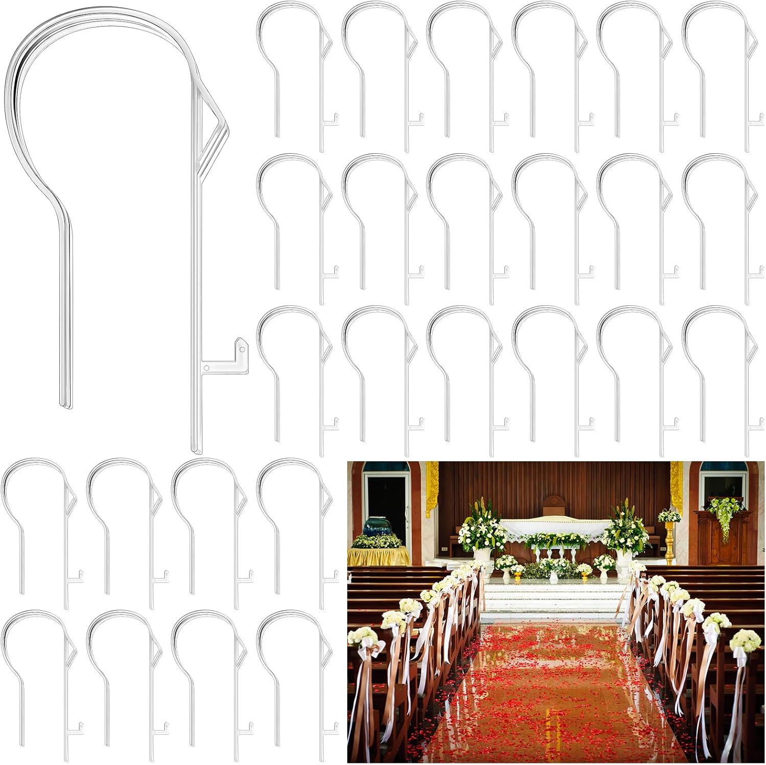24 Pcs Clear Plastic Pew Clips for Wedding Decor