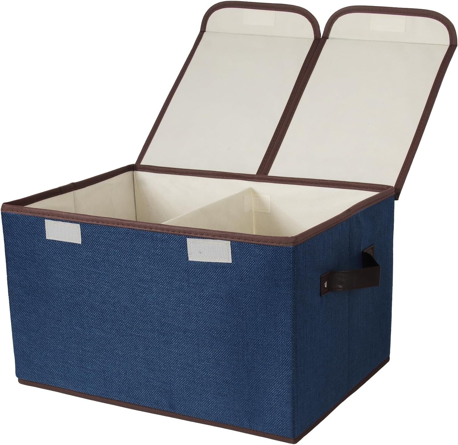 Foldable Fabric Storage Box with Double Lid and Dividers
