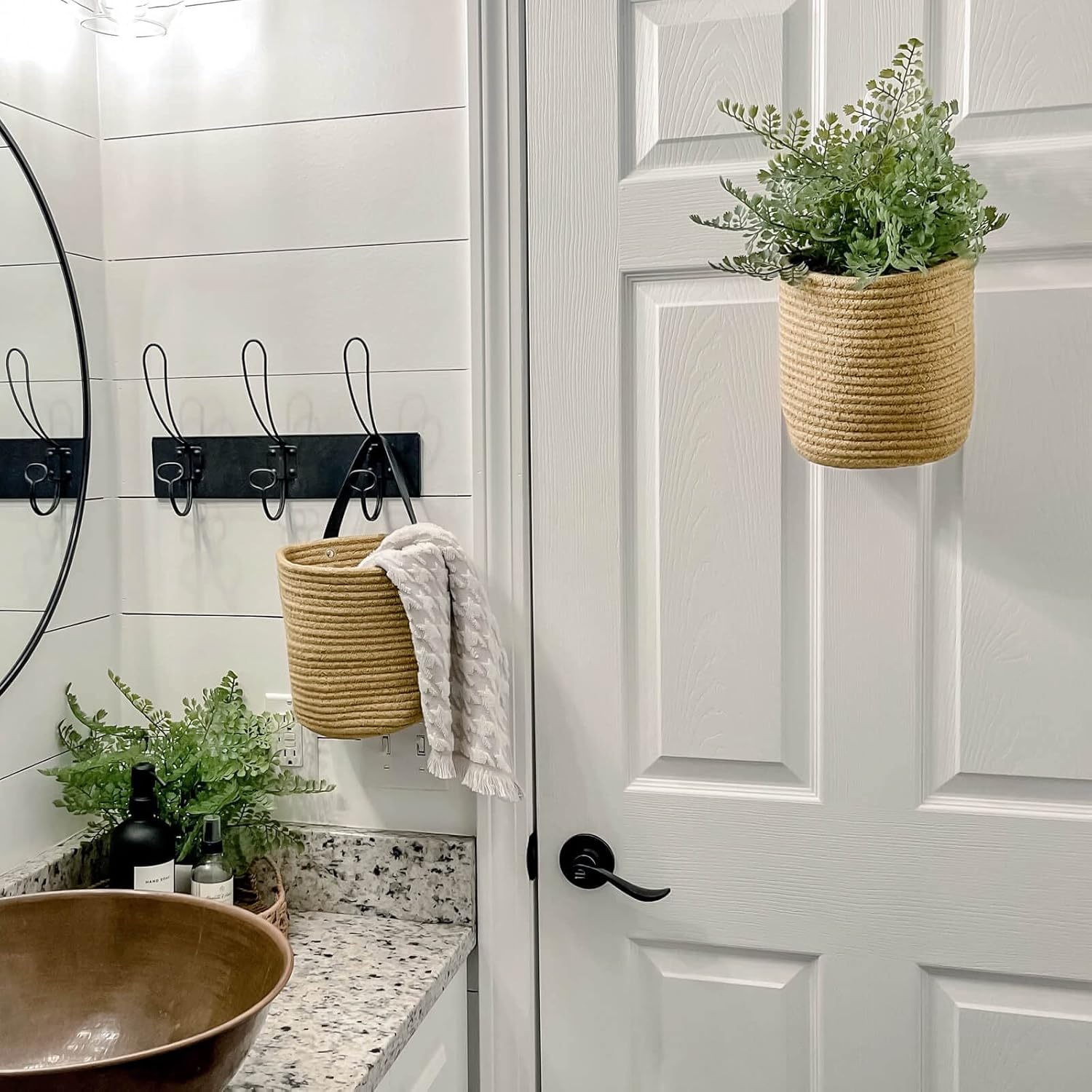 Goodpick 2 Pack Jute Hanging Basket - Small Woven Wall Plant Decor Set