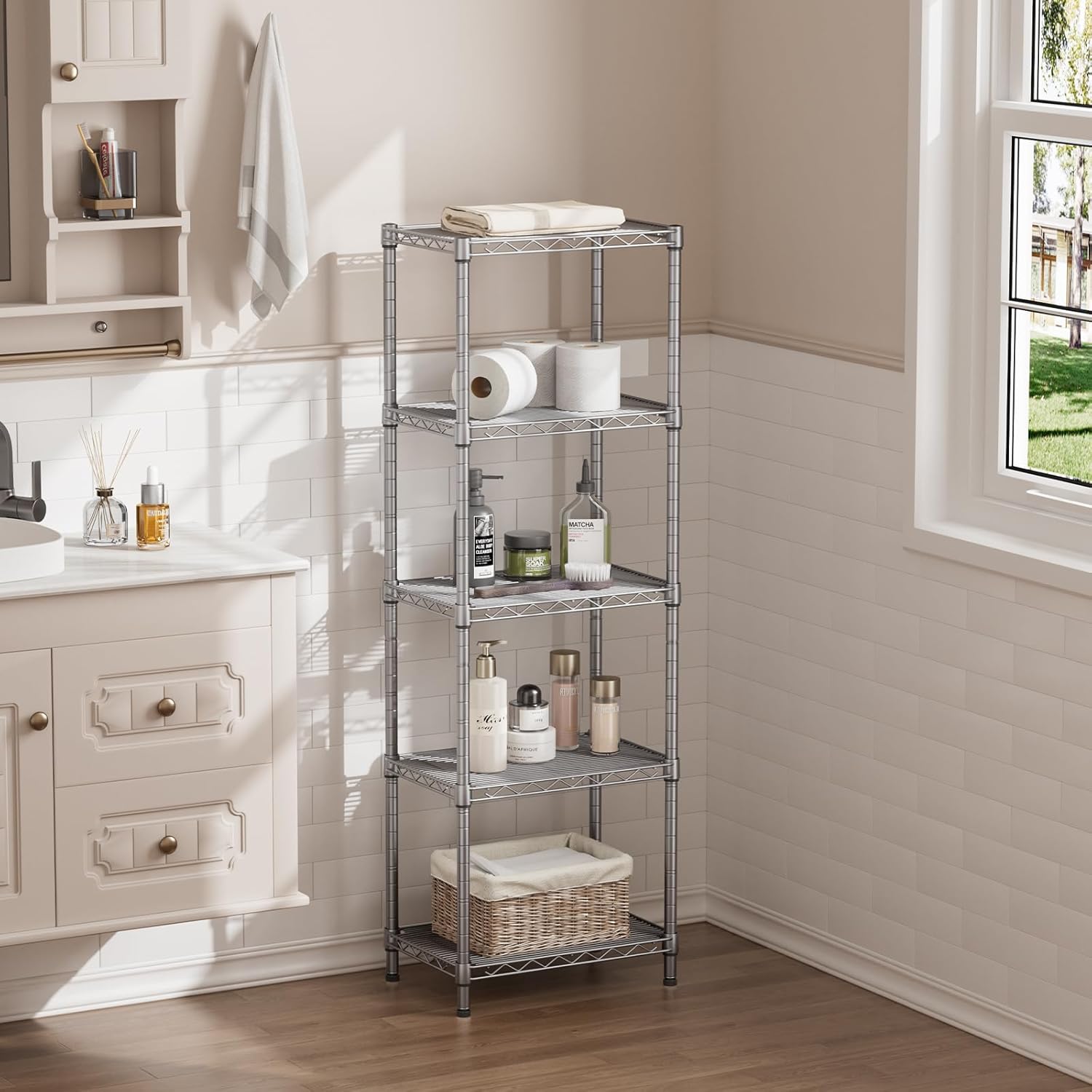 SINGAYE 5 Tier Adjustable Wire Shelf Unit Gray