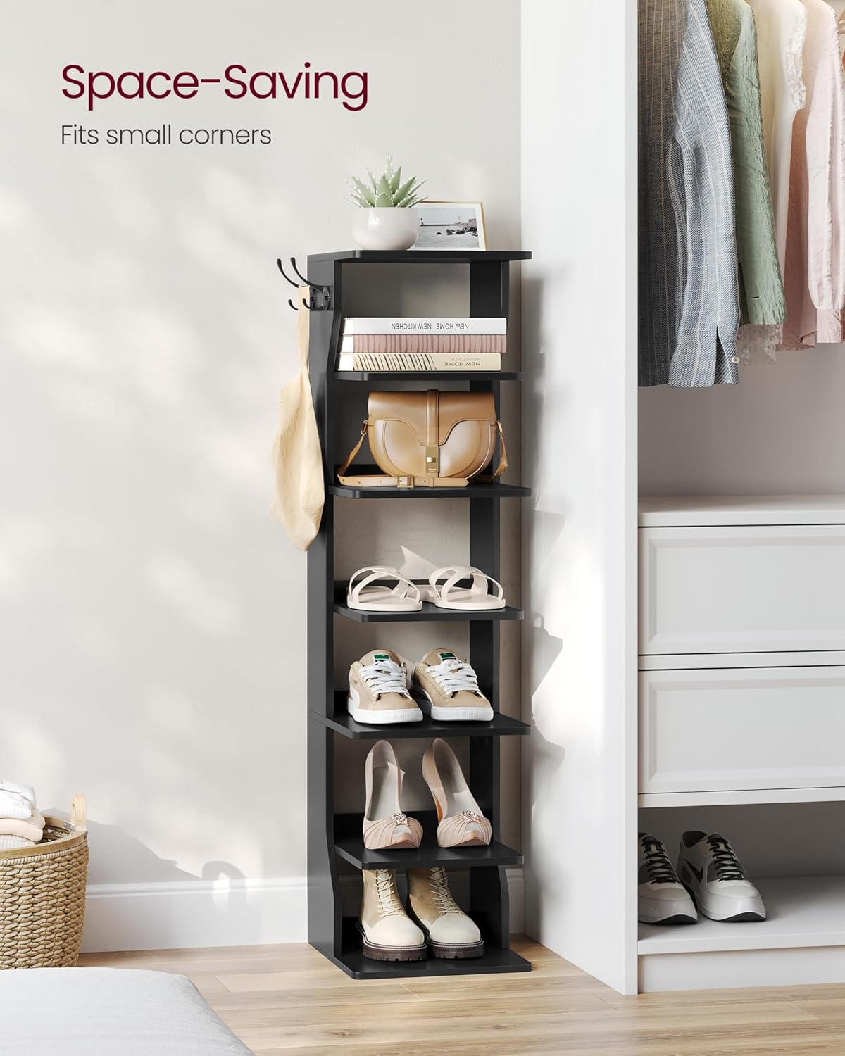 VASAGLE 7 Tier Vertical Shoe Rack Black