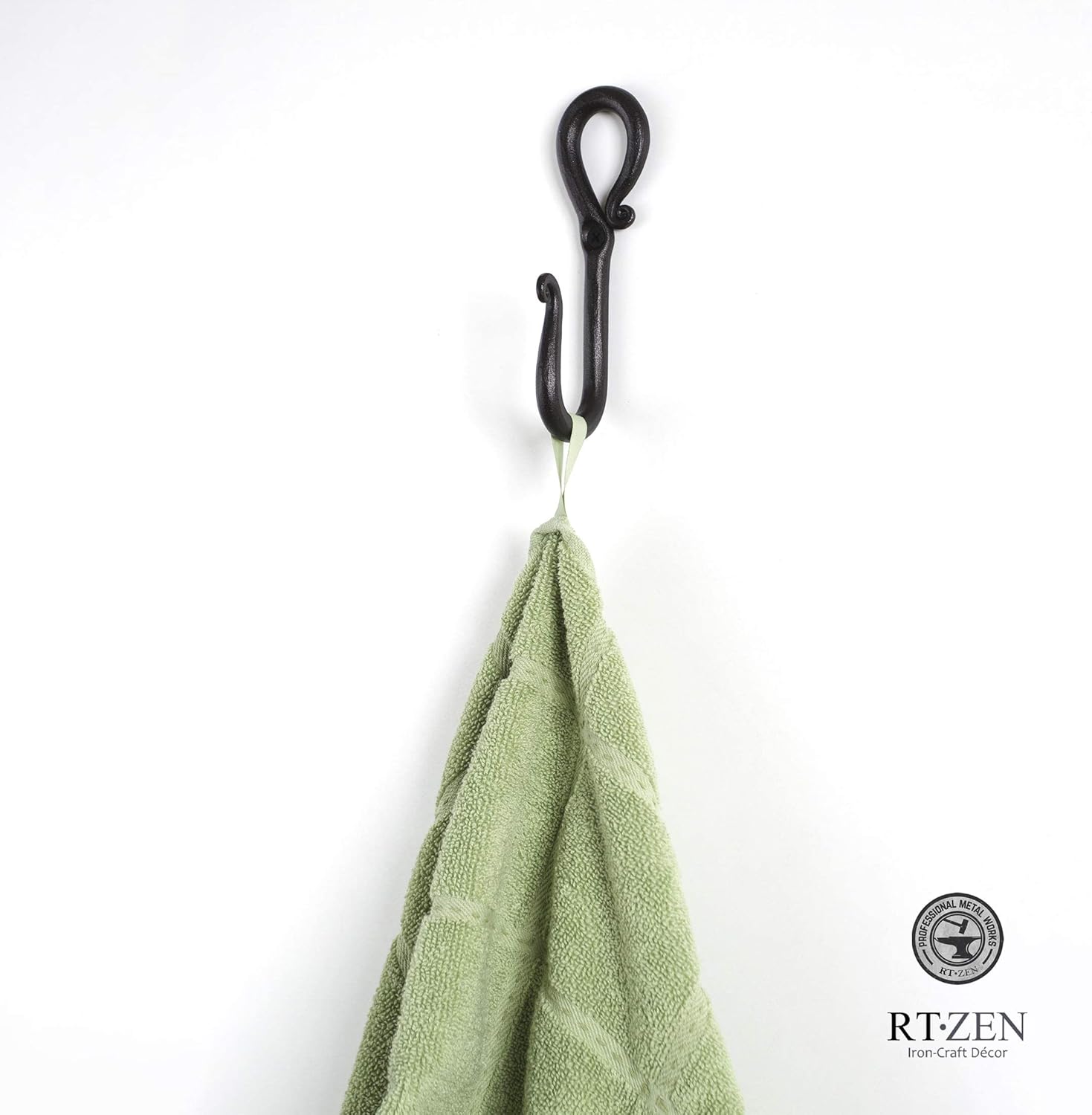 RTZEN Wall Mount Hook Set - 3 Pack Wrought Iron Hooks 1