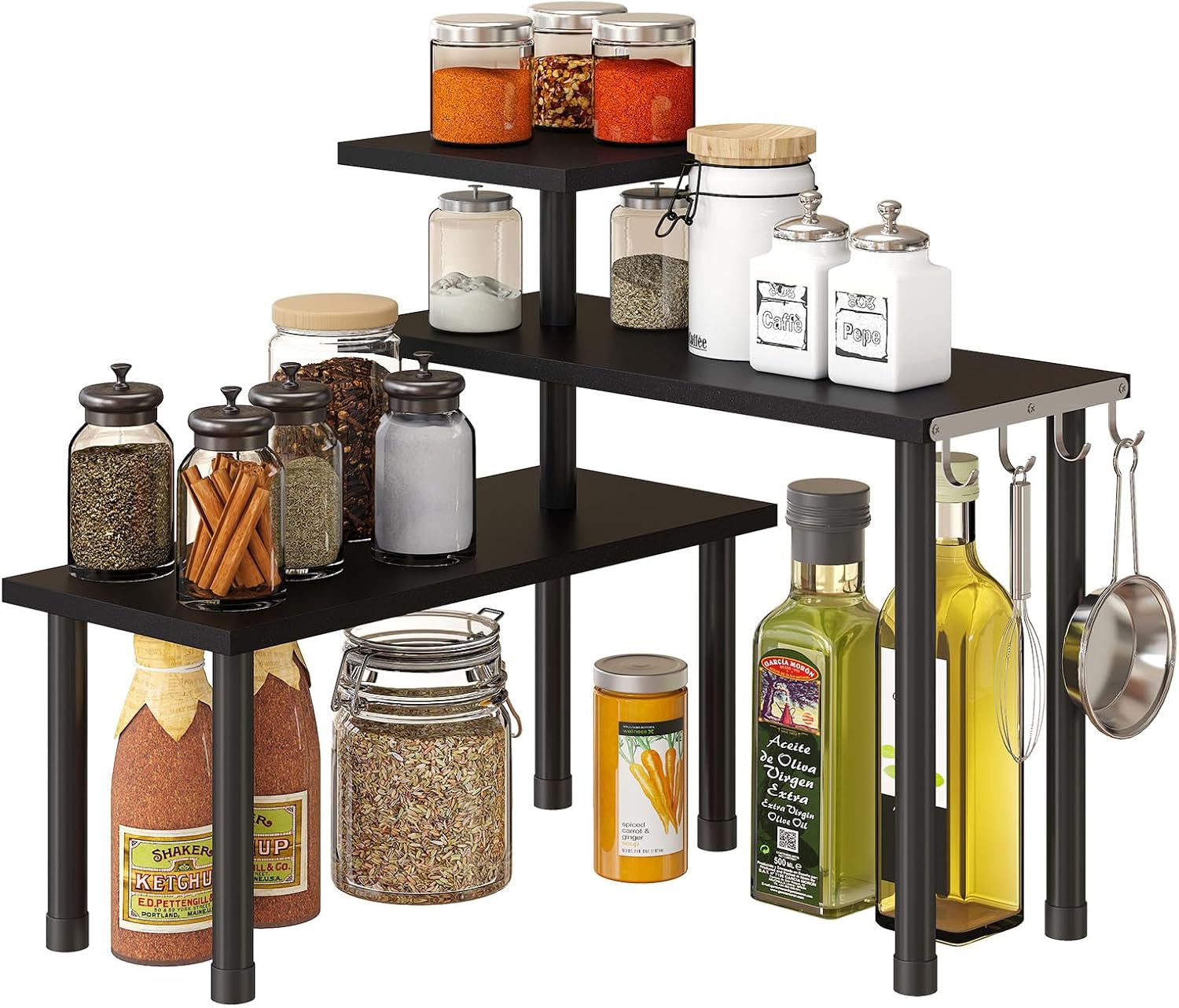 GHWIE 3 Tier Corner Shelf Organizer Black