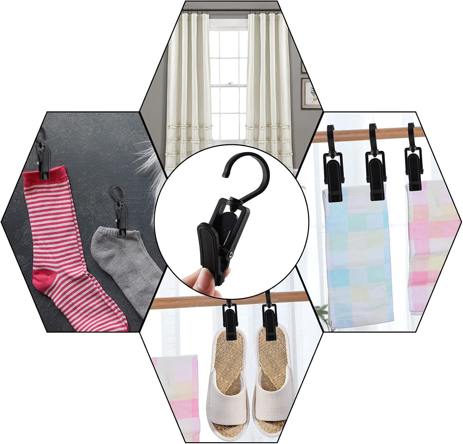 20PCS Black Swivel Laundry Hooks with Strong Grip