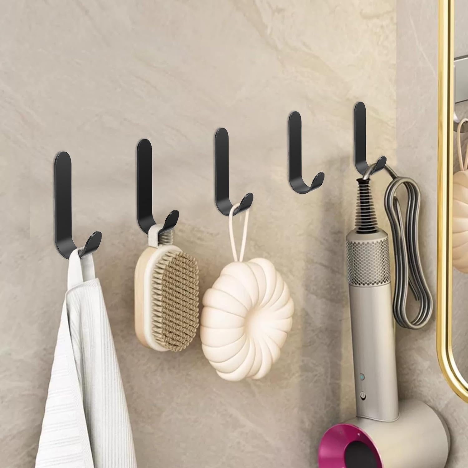 ATDOALL Adhesive Towel Hooks 20PCS Stainless Steel Wall Hooks Black