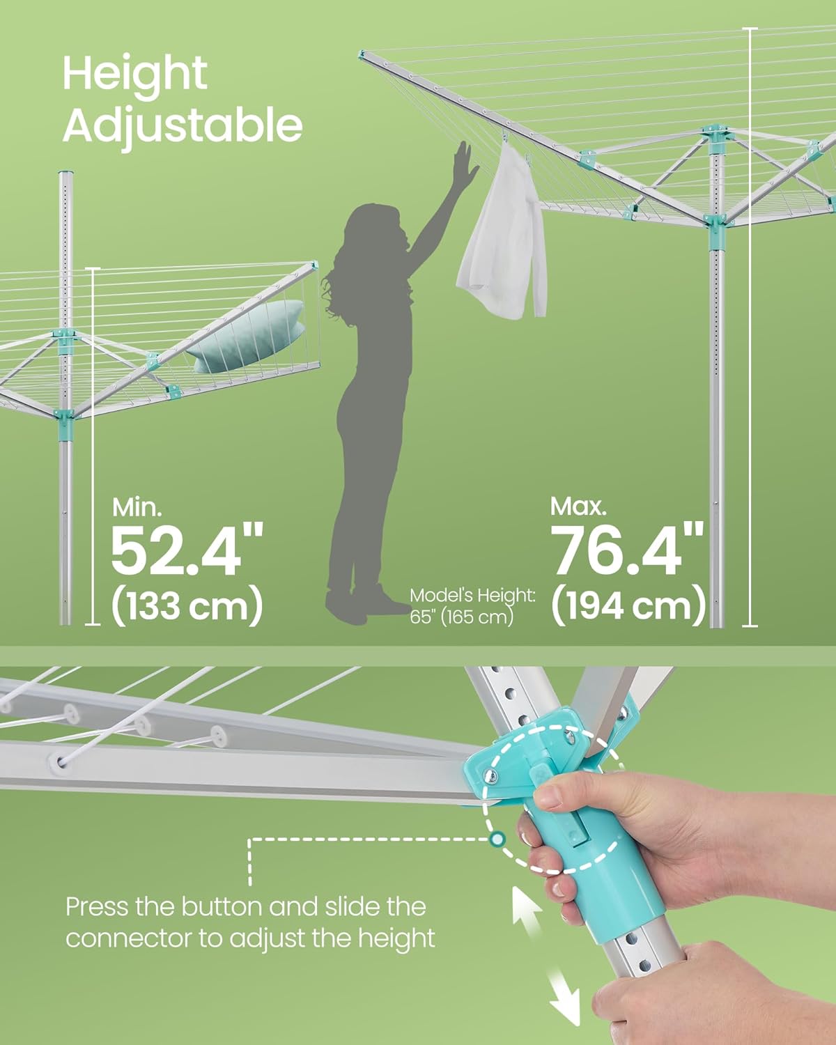 SONGMICS Retractable Clothesline Drying Rack with Ground Spike and Cover