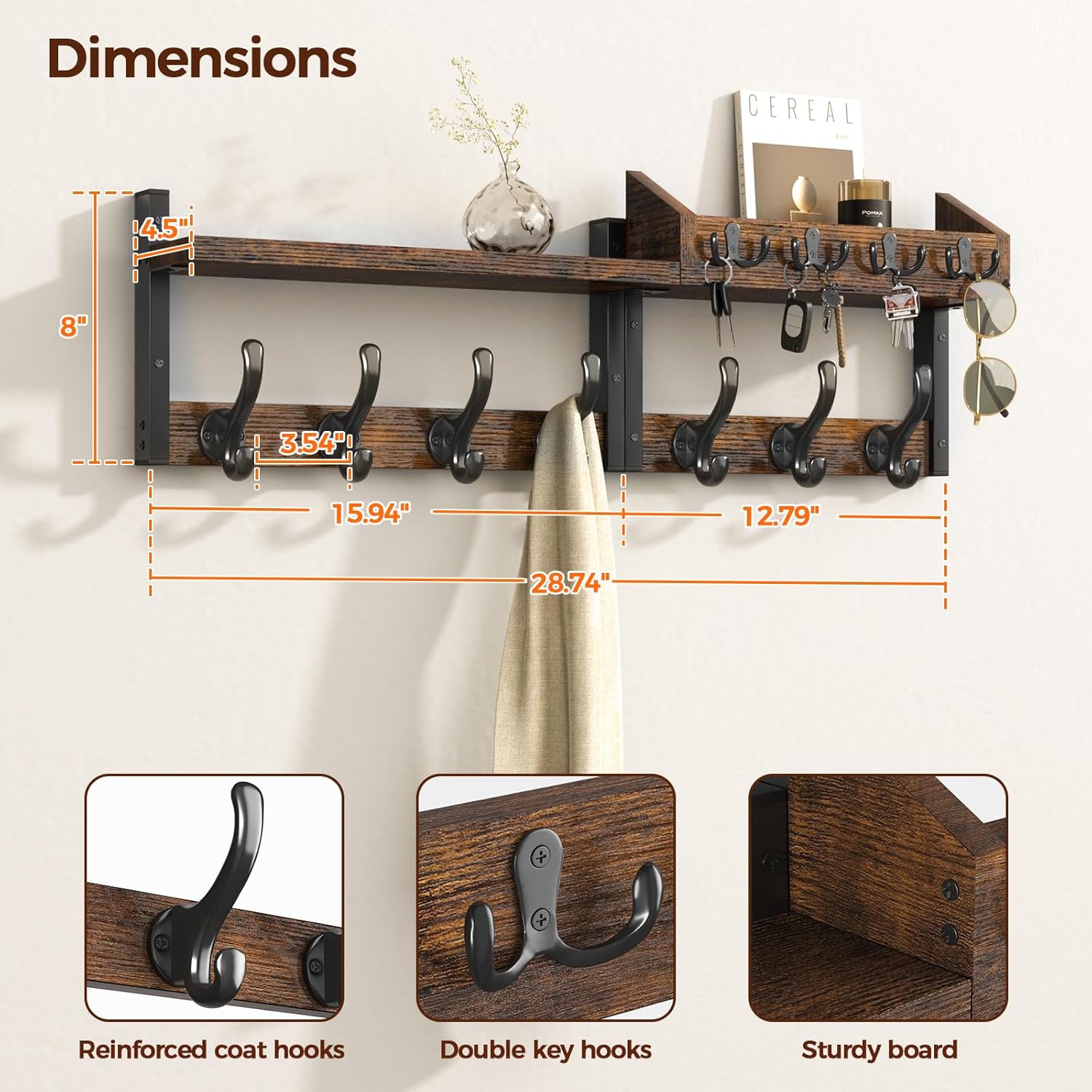 Evermagin 29 Inch Wall Mounted Coat Rack with Shelf