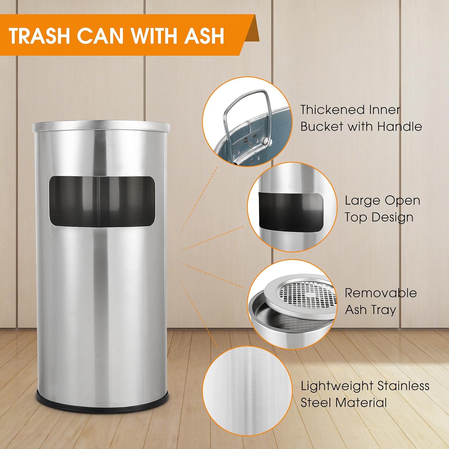 Stainless Steel Outdoor Trash Can with Removable Inner Barrel
