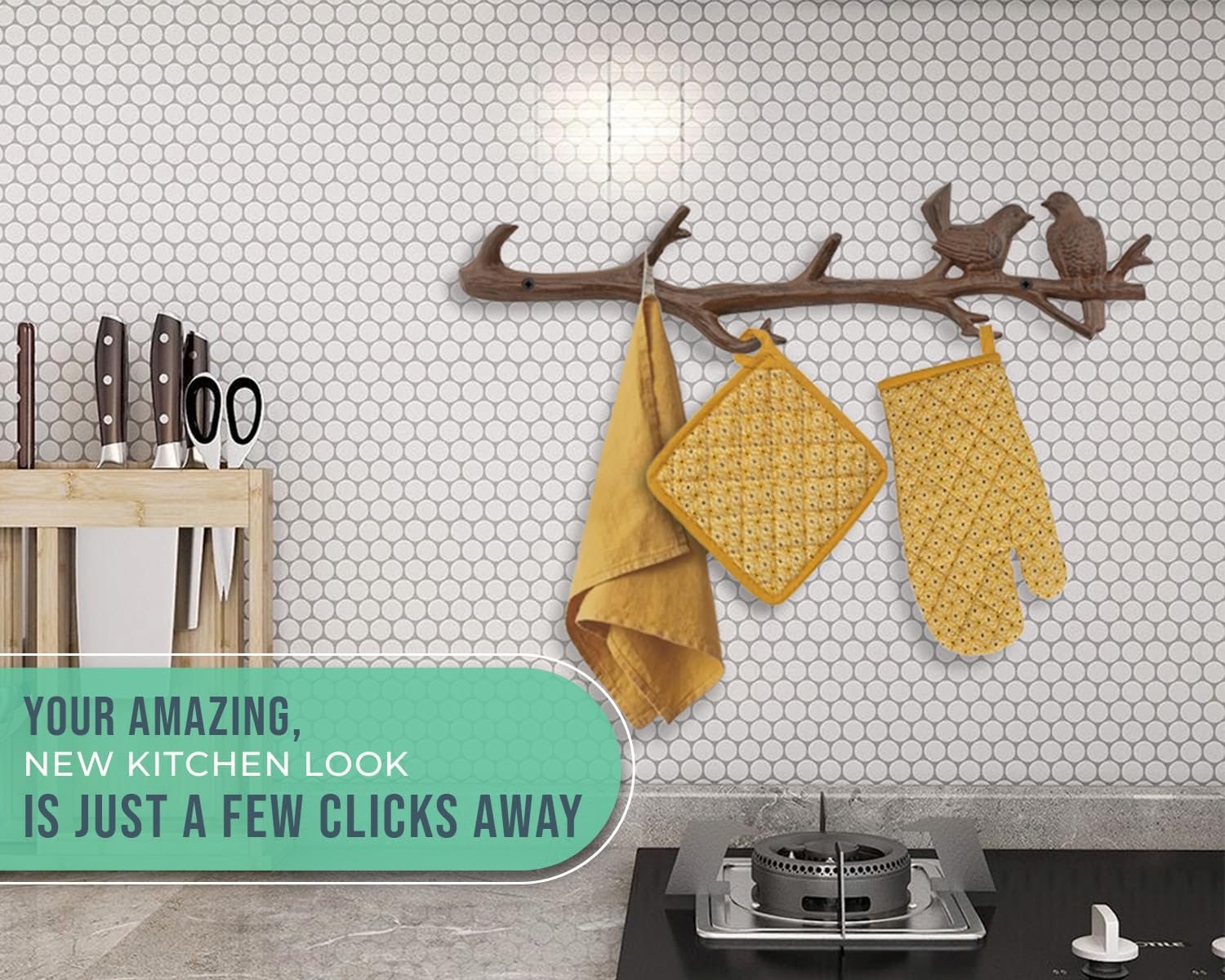 Cast Iron Birds On Branch Hook Rack with 6 Hooks
