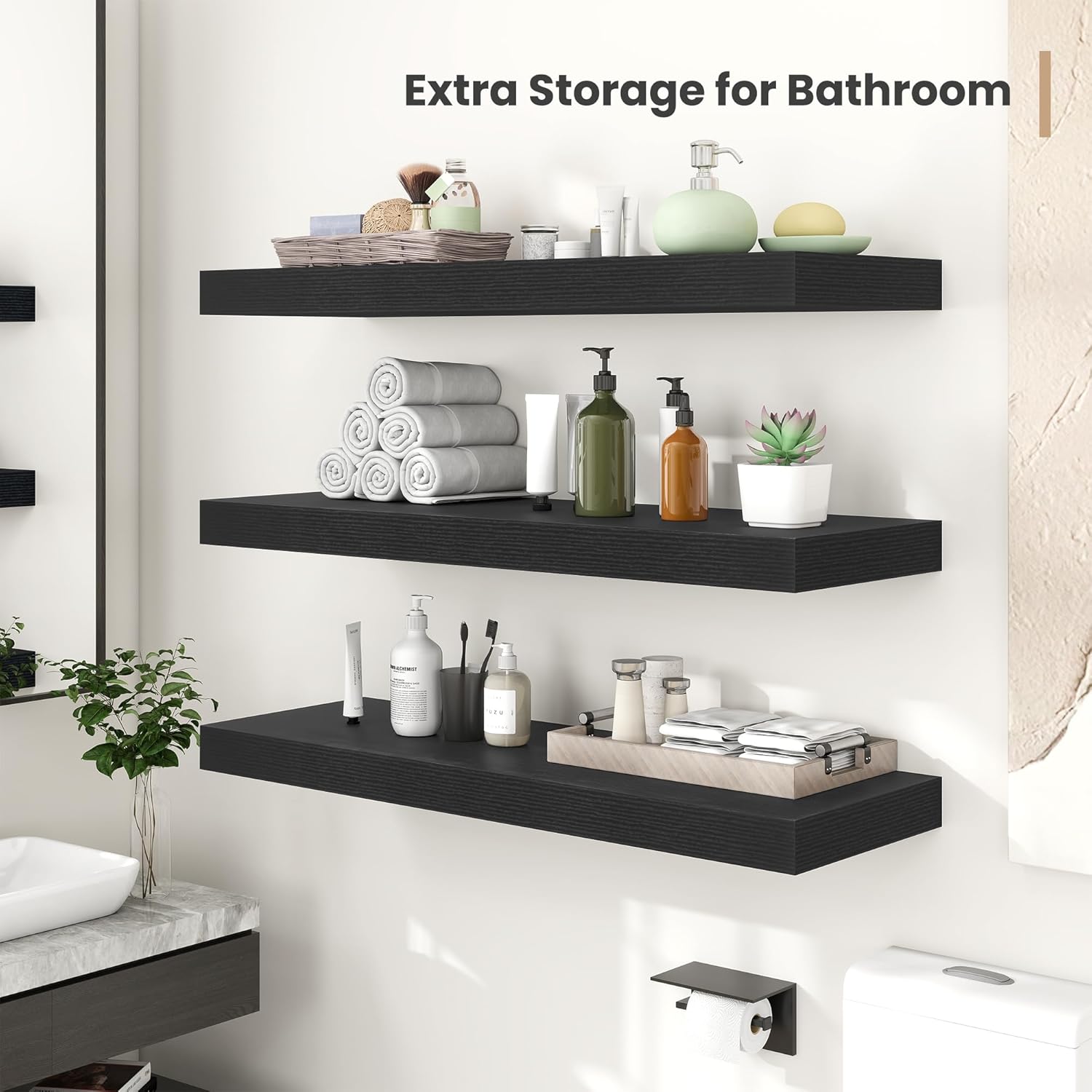 12 Inch Deep Floating Shelves 2Pack Black