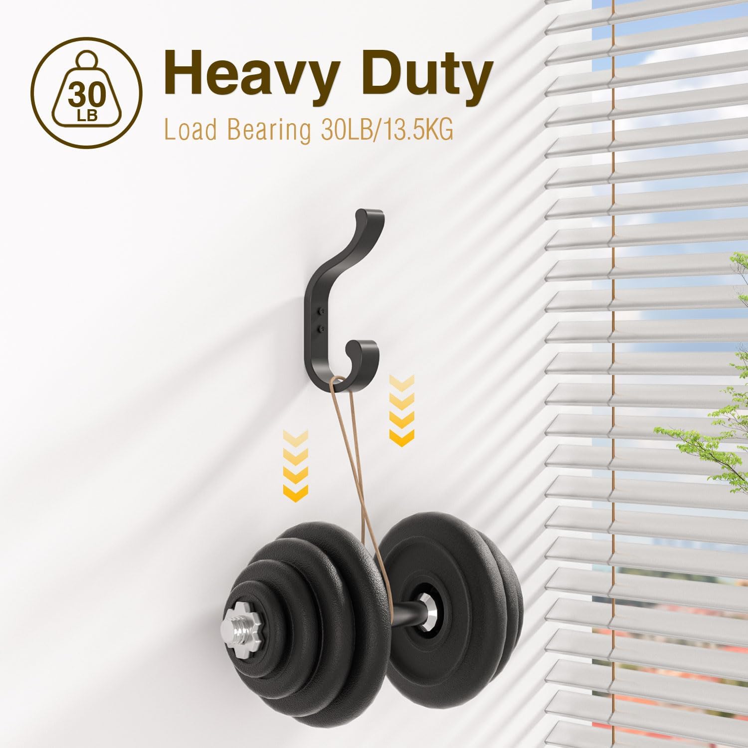 Heavy Duty Wall Mount Coat Hooks 4 Pack 30 lbs Capacity Black