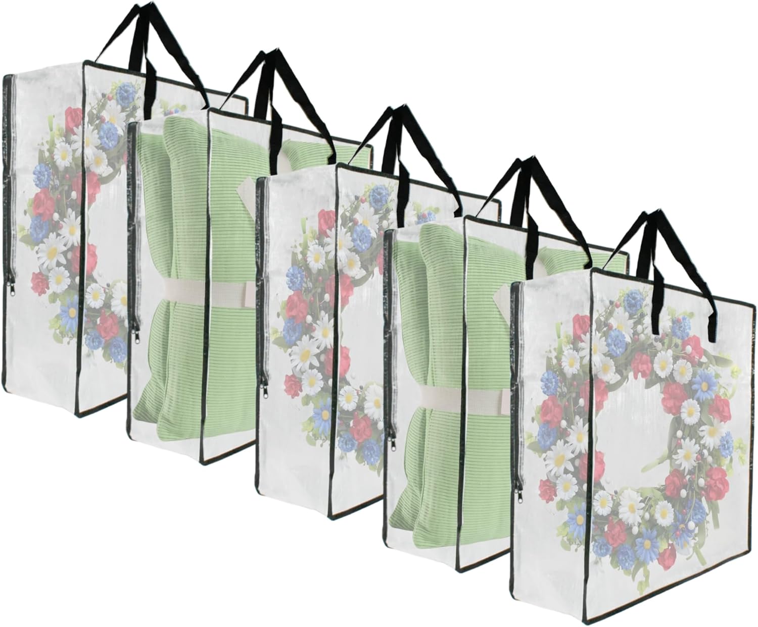 5 Pack Clear Storage Bags with Handles and Zippers