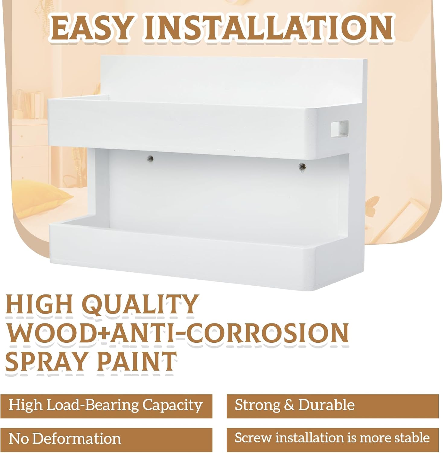 Pinkunn Wall Mounted Wooden Bedside Shelf with Hooks