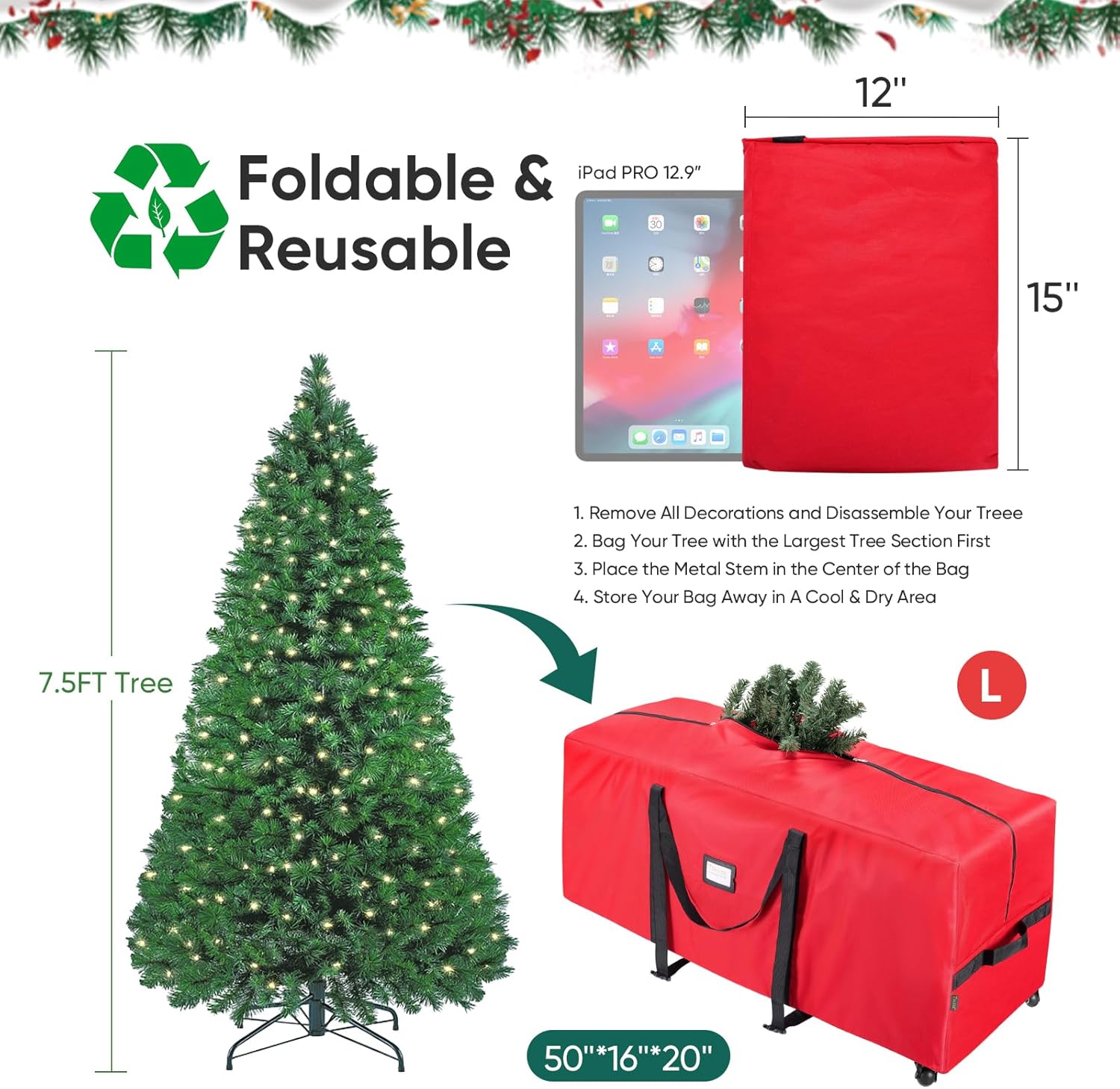 BALEINE Premium Wreath Container with 75ft Storage Bag