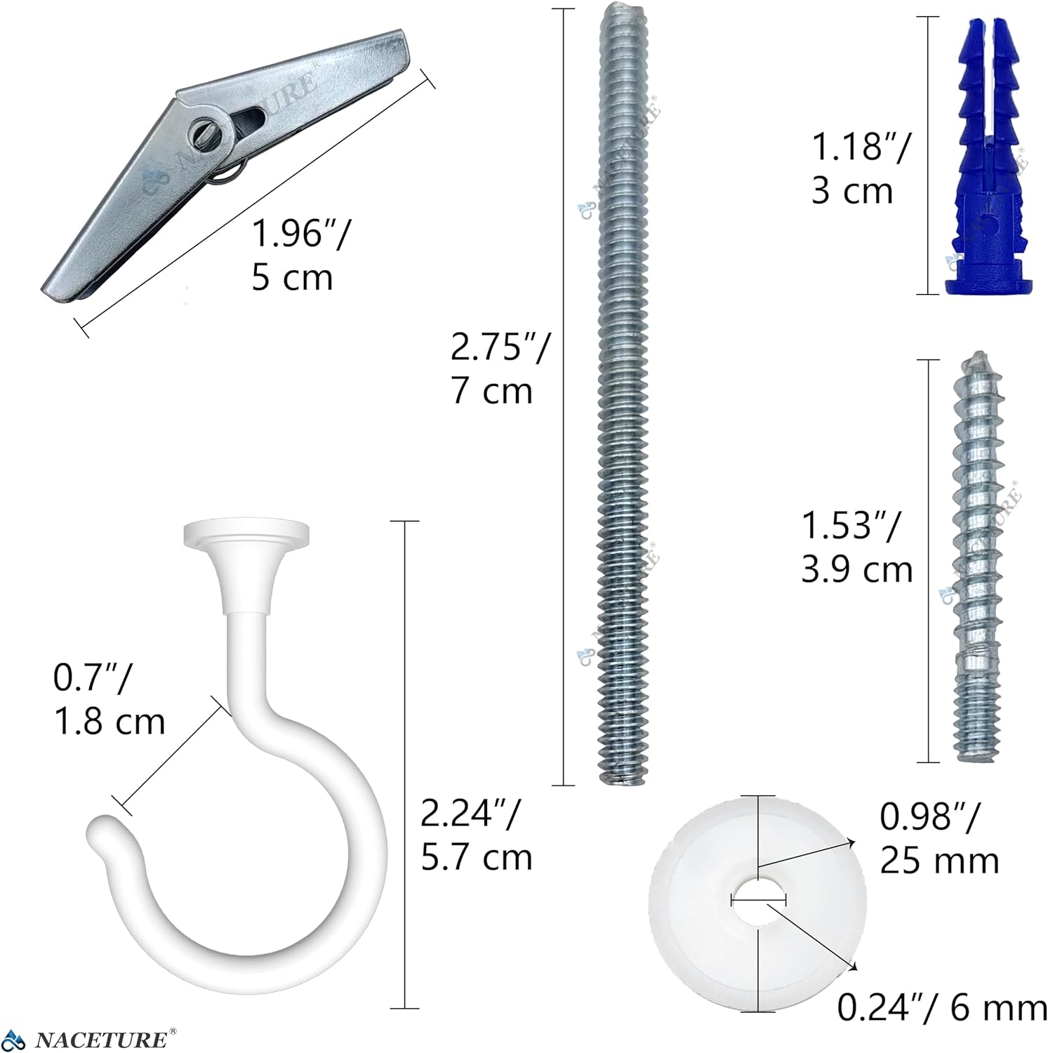 NACETURE Large Swag Hooks 4 Pack - Heavy Duty White Ceiling Hangers