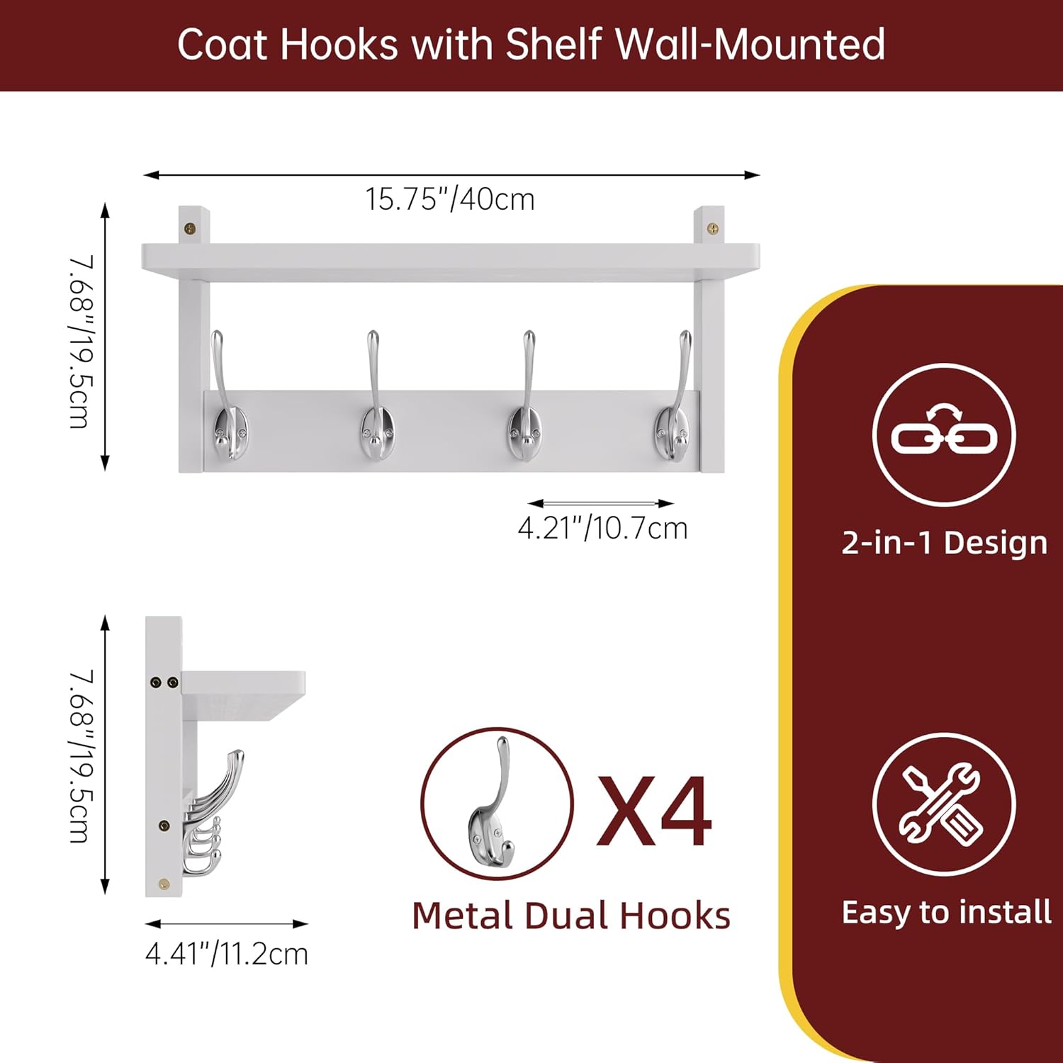 2 Pack Bamboo Coat Rack with Storage Shelf