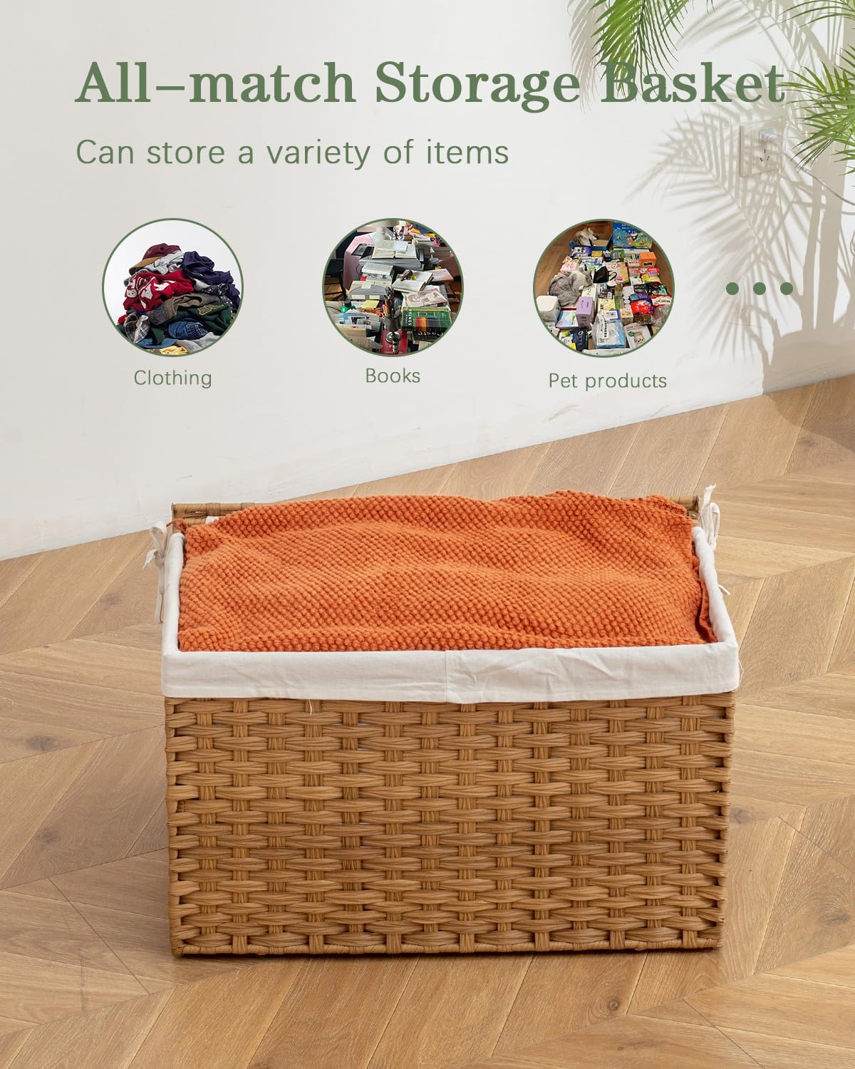 Storage Basket with Lid Rattan Woven 2 Lids 172 Gallon Foldable
