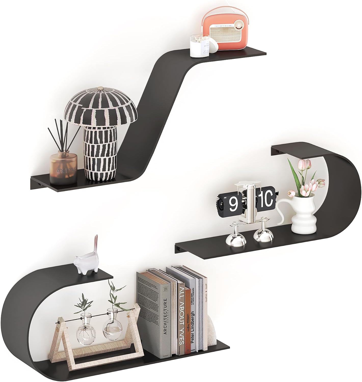 Butunita Black Floating Shelves Set of 3