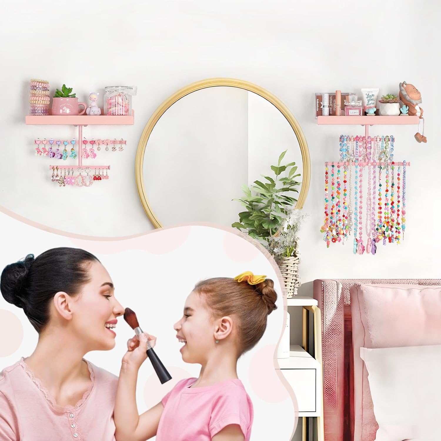 Keebofly Wall Mounted Jewelry Organizer with Wooden Shelf