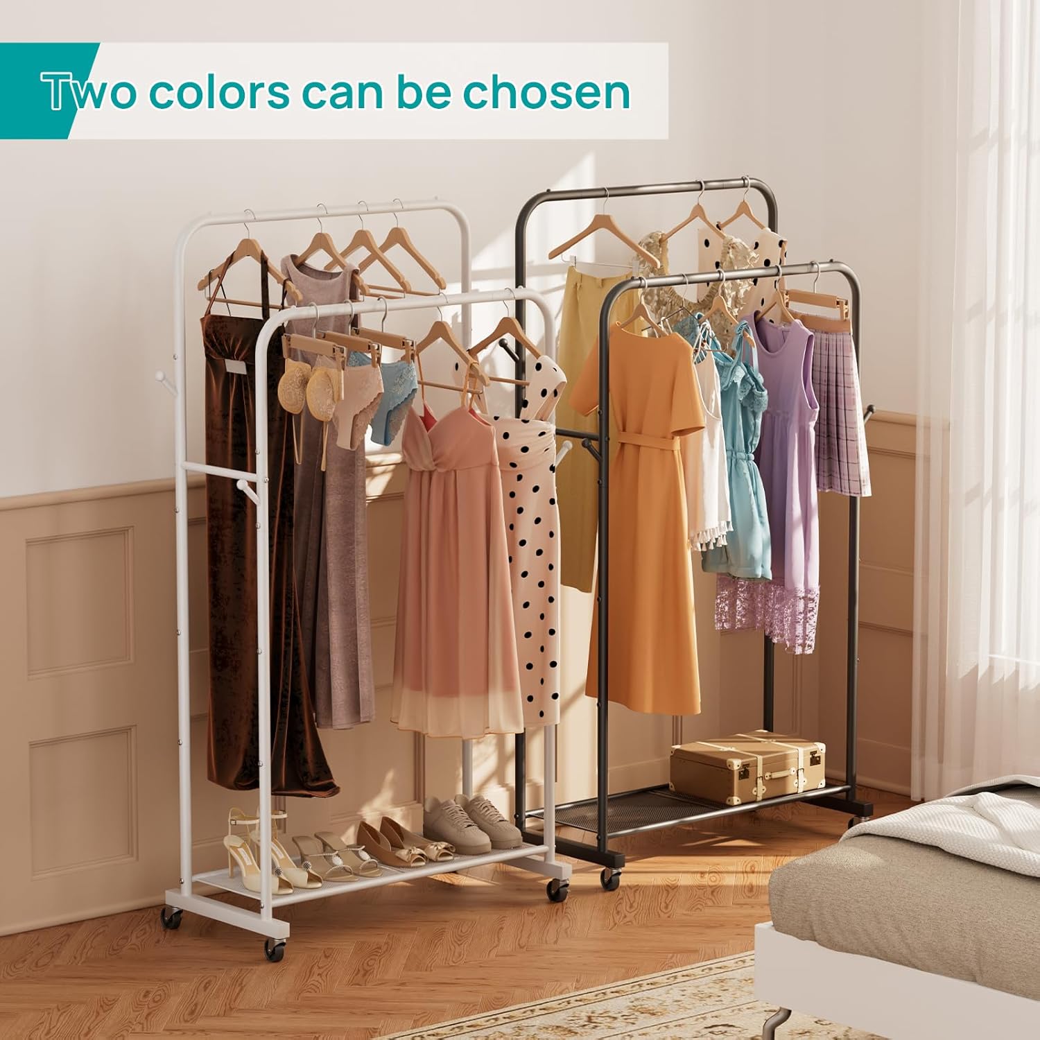 SINGAYE Freestanding Metal Garment Rack with Wheels for Hanging Clothes