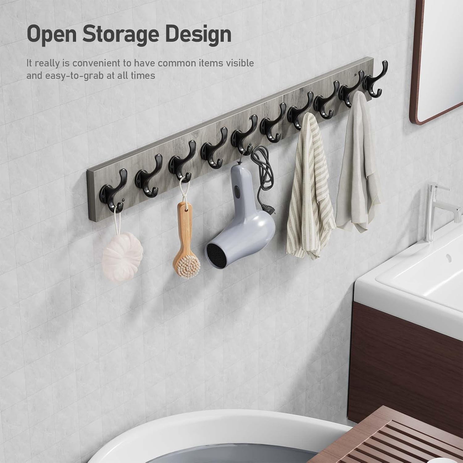 Tatub 386 Inch Farmhouse Coat Rack with 10 Hooks