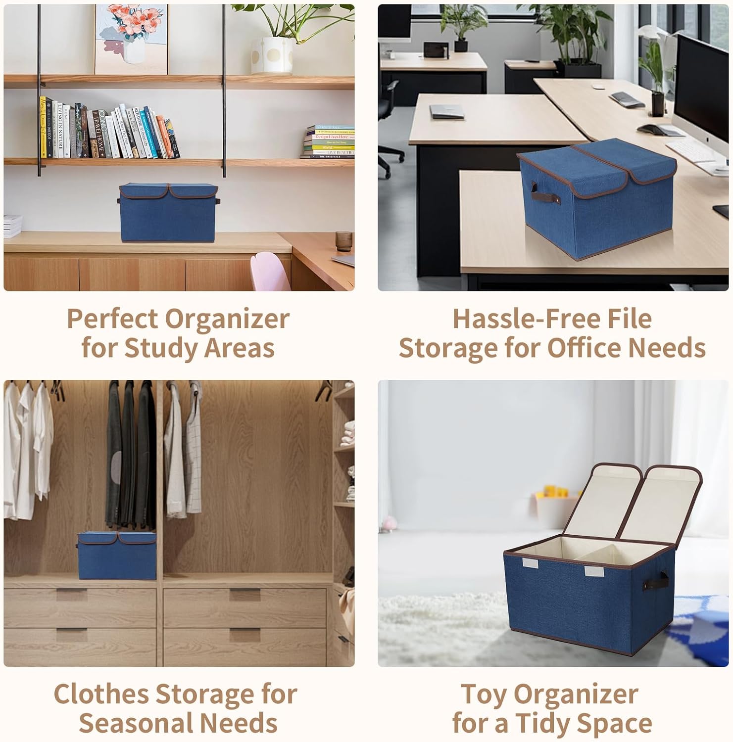 Foldable Fabric Storage Box with Double Lid and Dividers