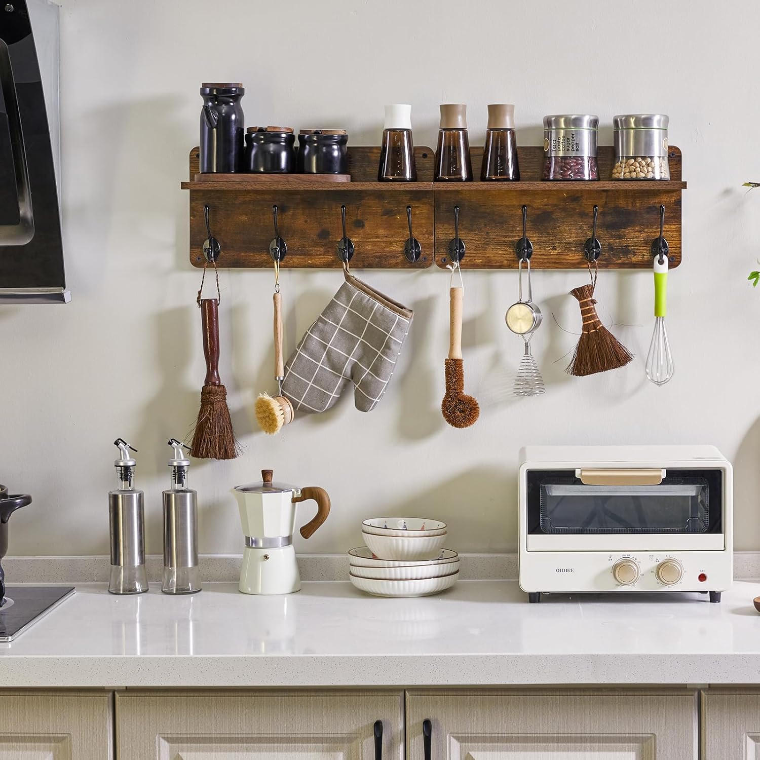 YMYNY Wall Mounted Coat Rack with 8 Hooks and Shelf