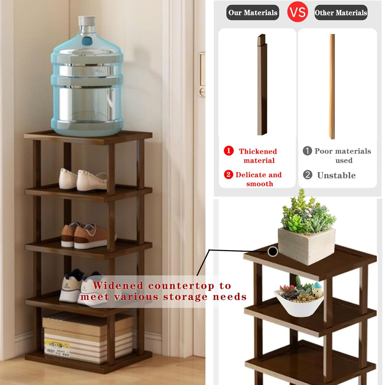 Vertical Bamboo Shoe Rack with 7 Tiers for Small Spaces