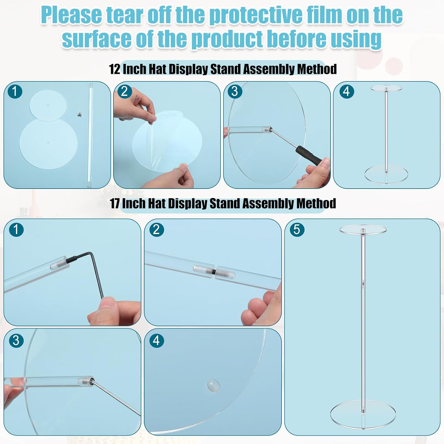 Geetery 8 Pcs Acrylic Hat Stand Adjustable Display Rack