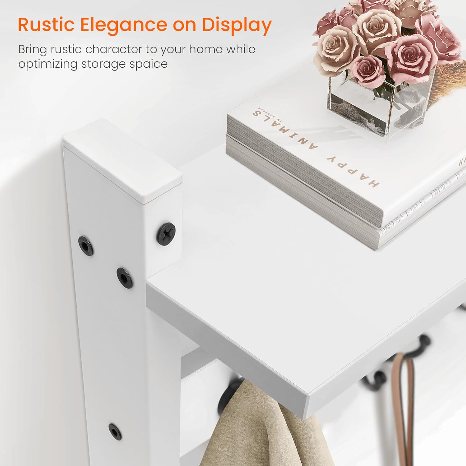Homode Wall Shelf with Hooks 24 Inch Coat Rack