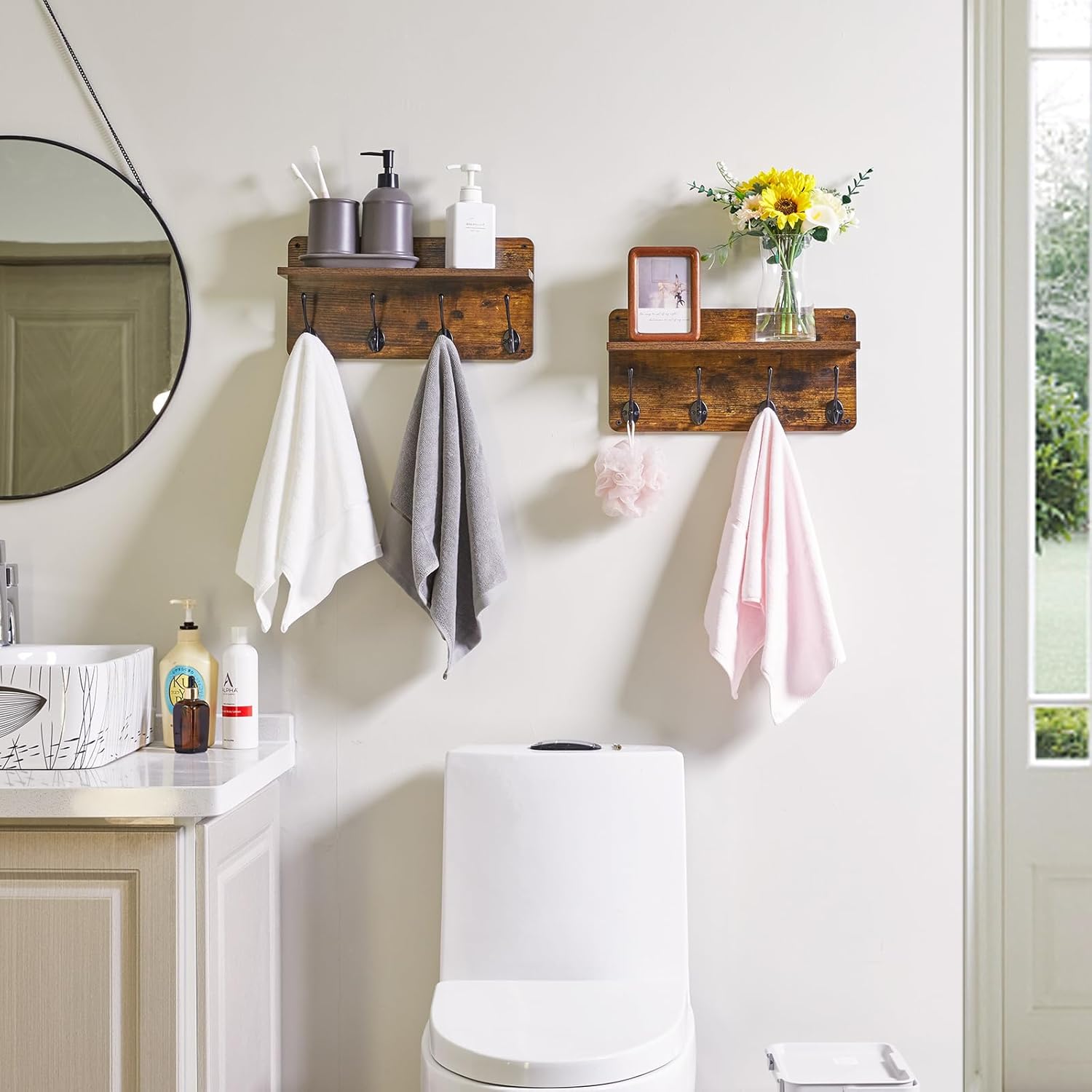 YMYNY Wall Mounted Coat Rack with 8 Hooks and Shelf