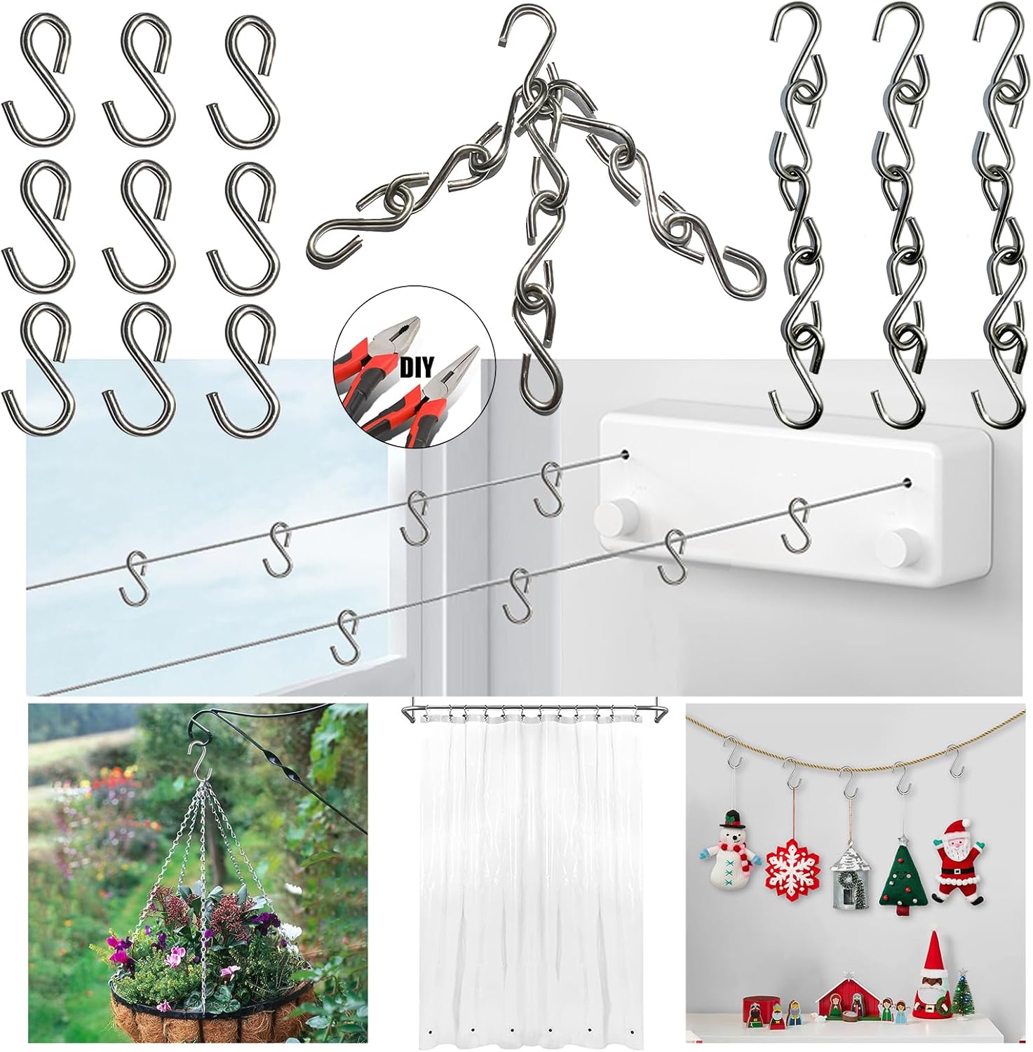 200Pcs Mini S Hook 1 Inch Stainless Steel Hanger Ornament DIY Kit