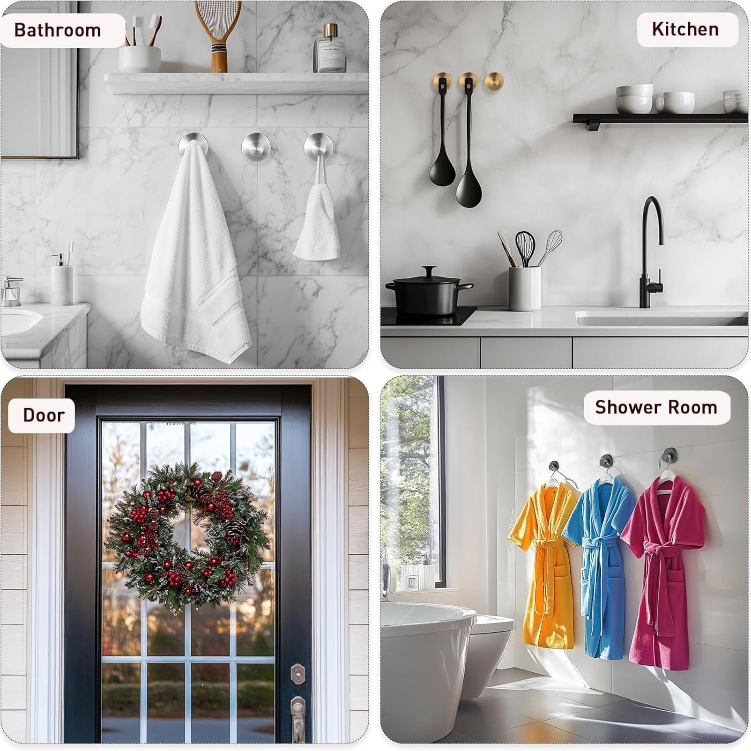 Stainless Steel Suction Cup Hooks for Shower 3-Pack Gold